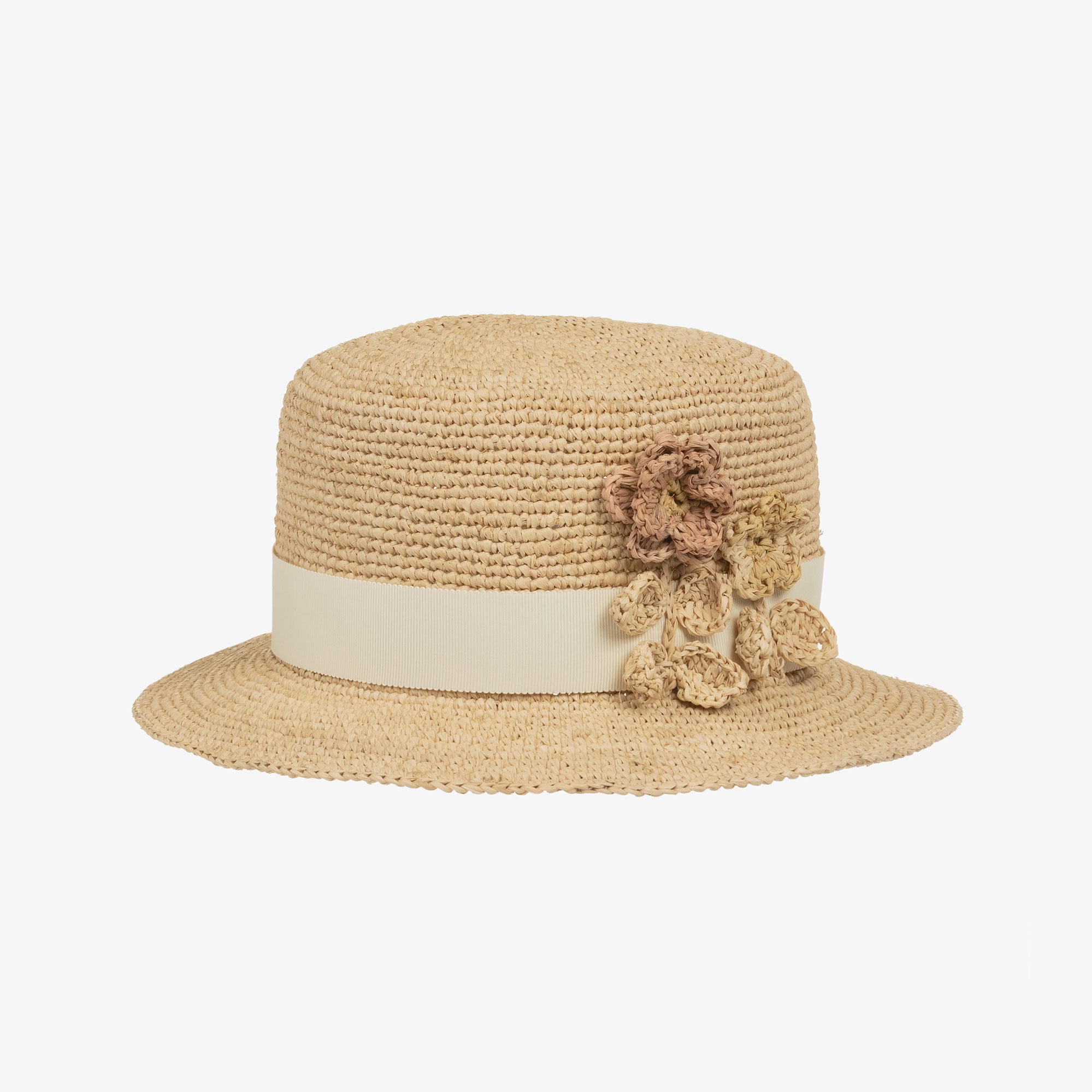 Girls Beige Raffia Sun Hat