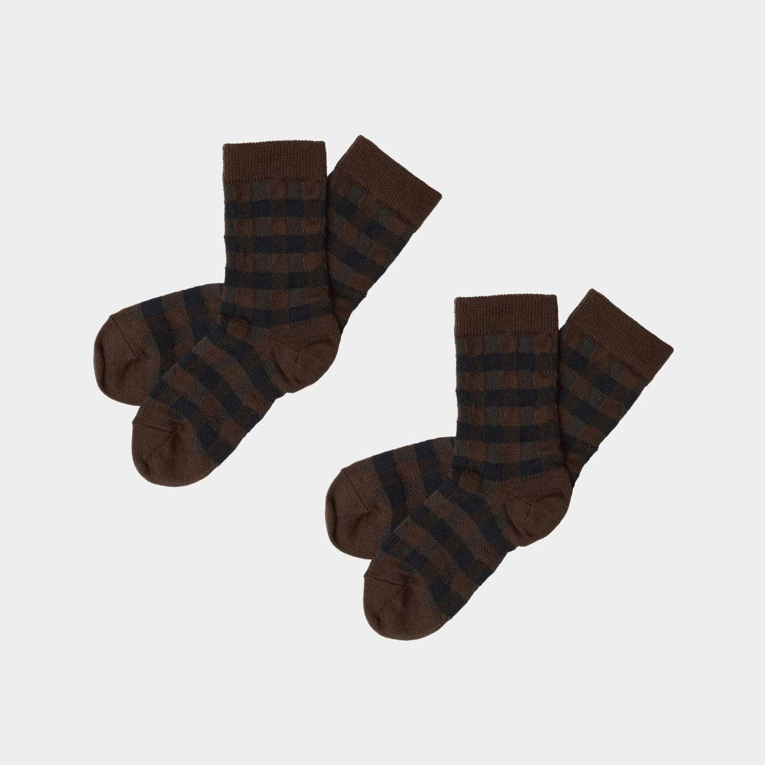 Boys & Girls Mocca Check Wool Socks Set(2 Pack)