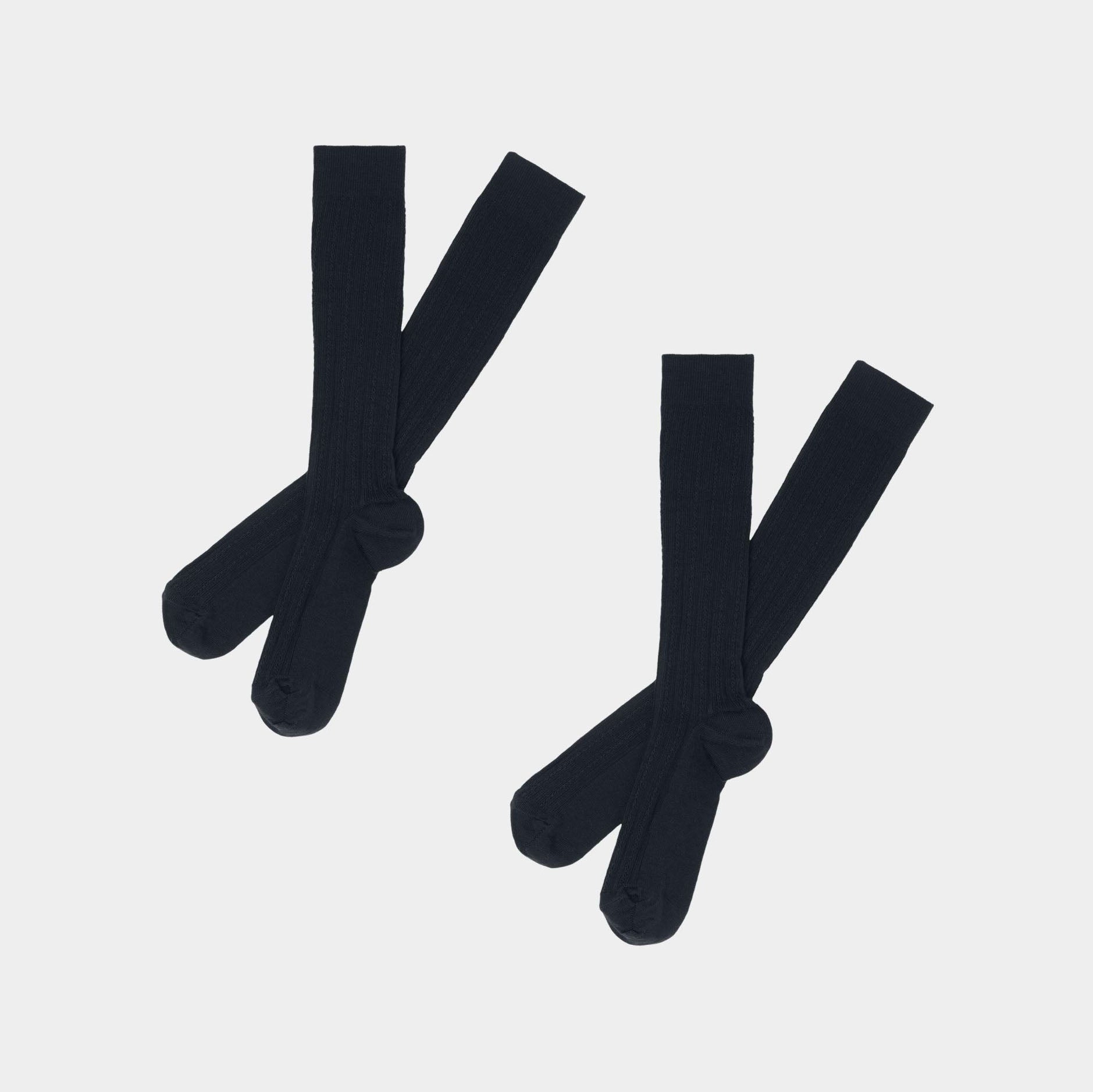 Women Dark Navy Wool Knee Stockings(2 Pack)