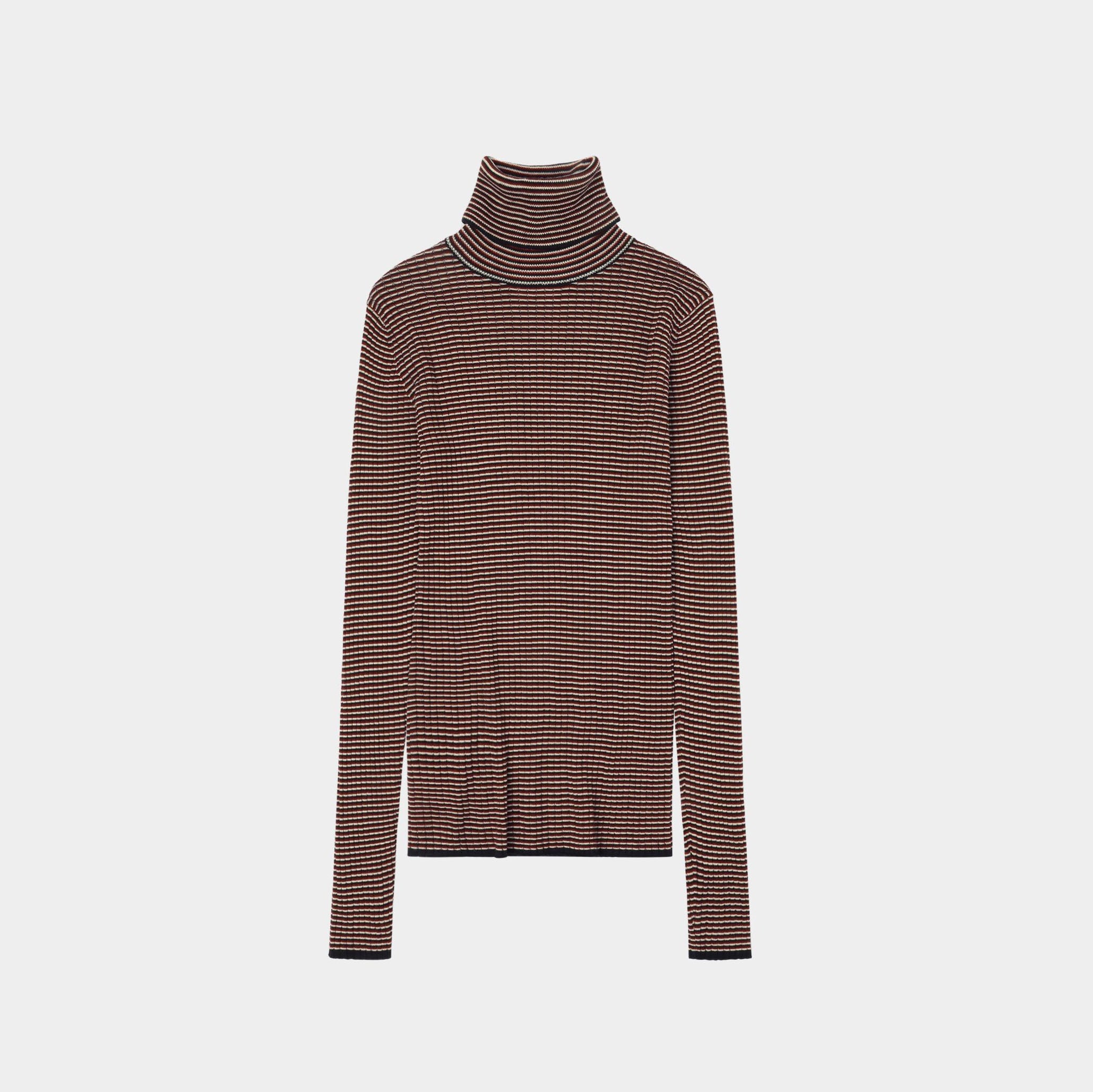 Women Cranberry Stripes Wool Rollneck Top