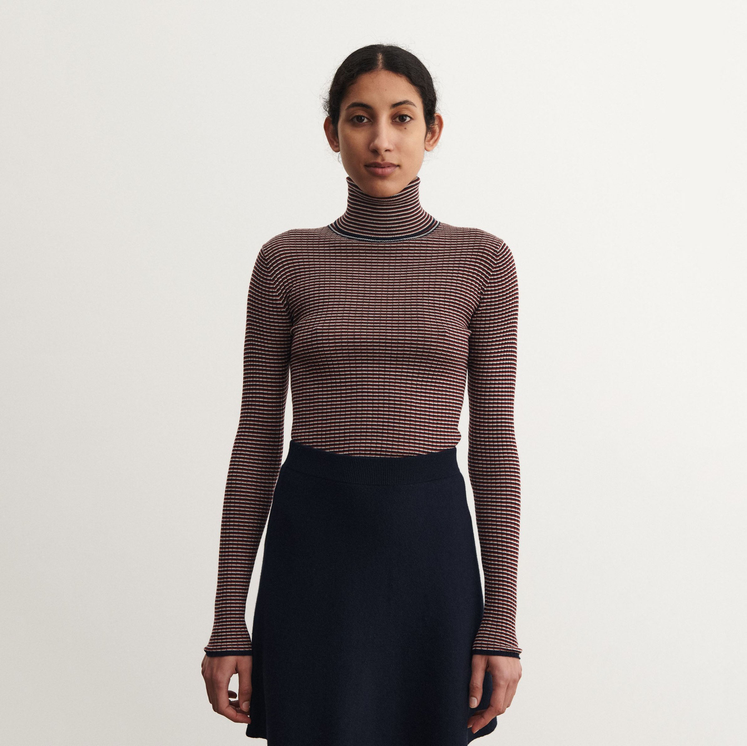 Women Cranberry Stripes Wool Rollneck Top