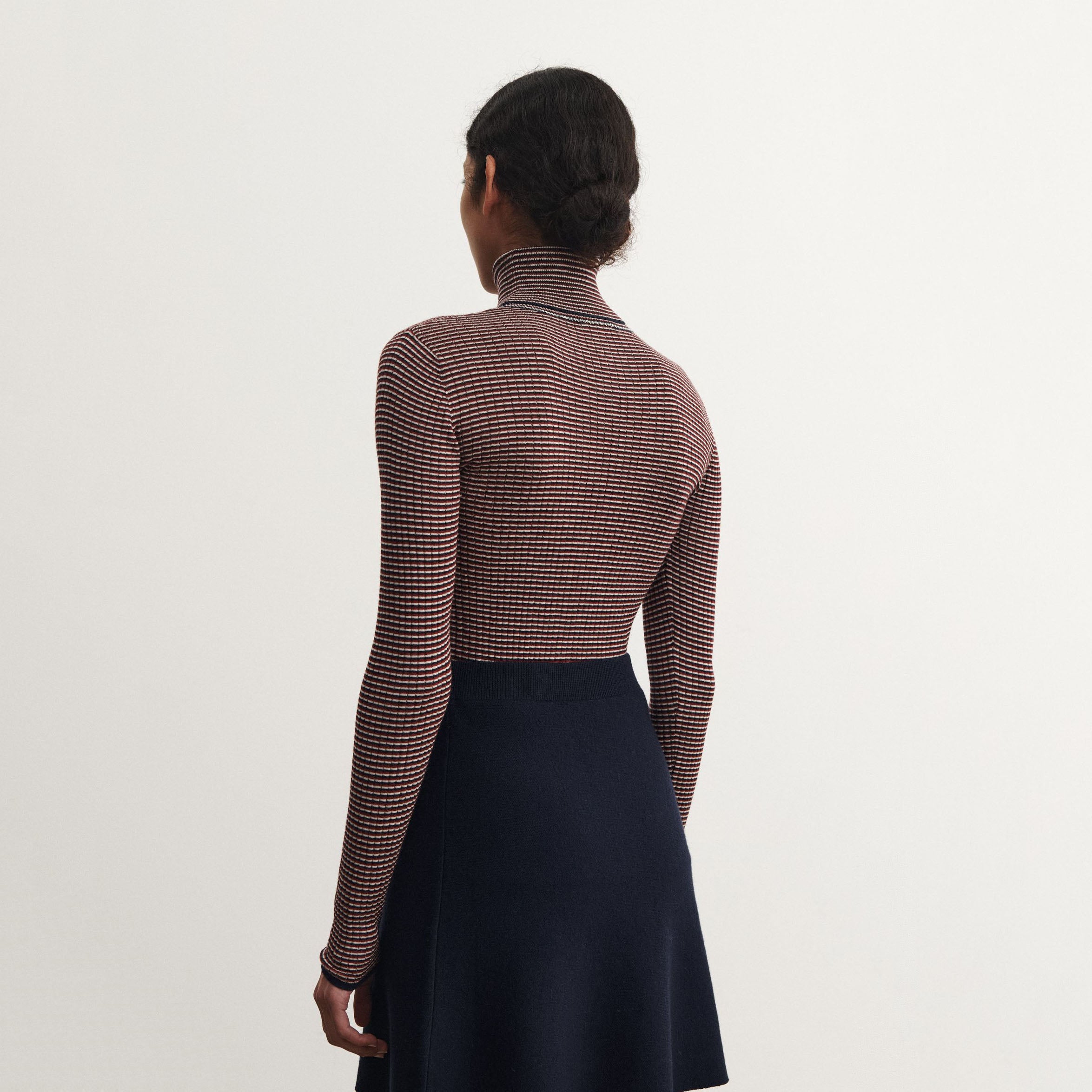 Women Cranberry Stripes Wool Rollneck Top