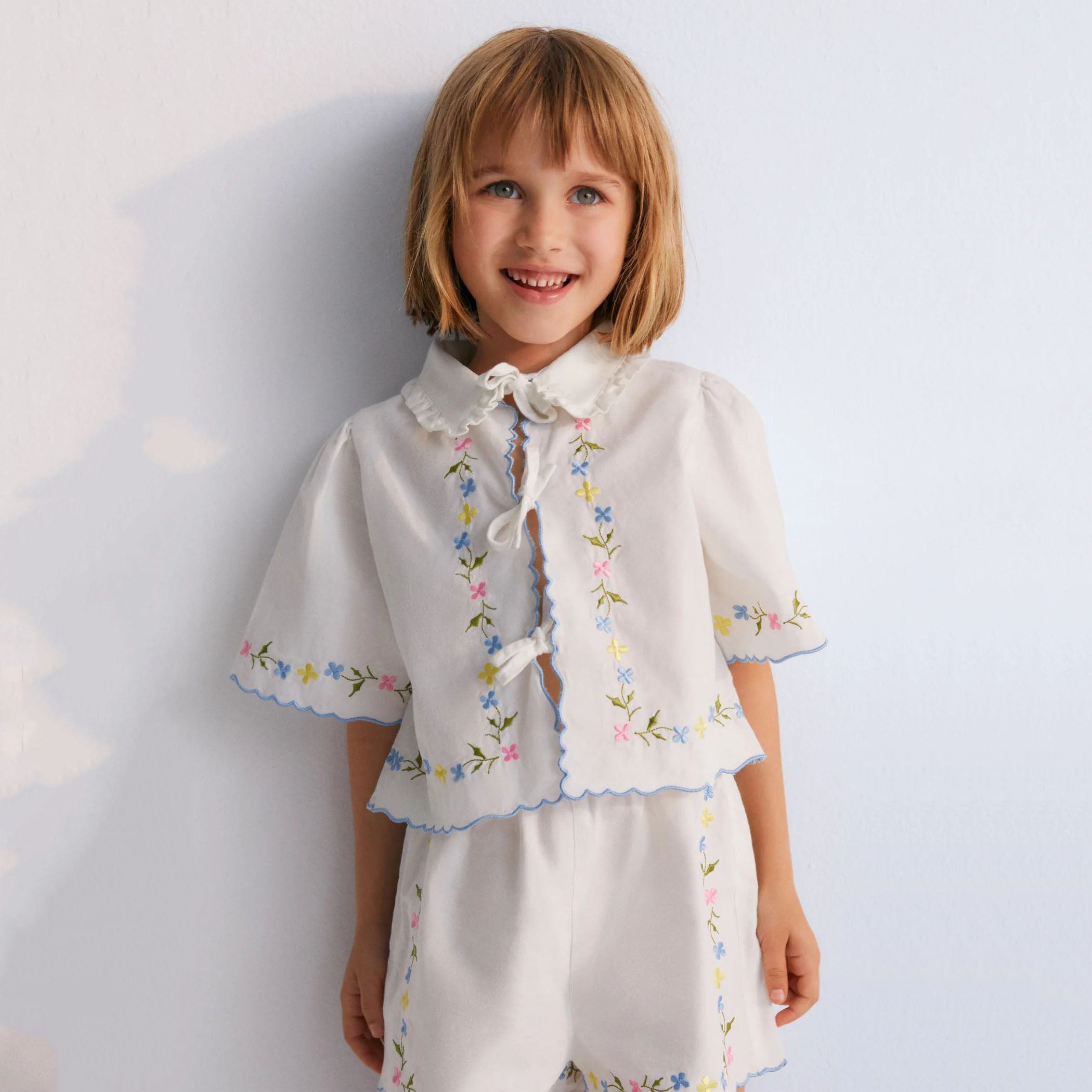 Girls White Embroidered Cotton Shirt