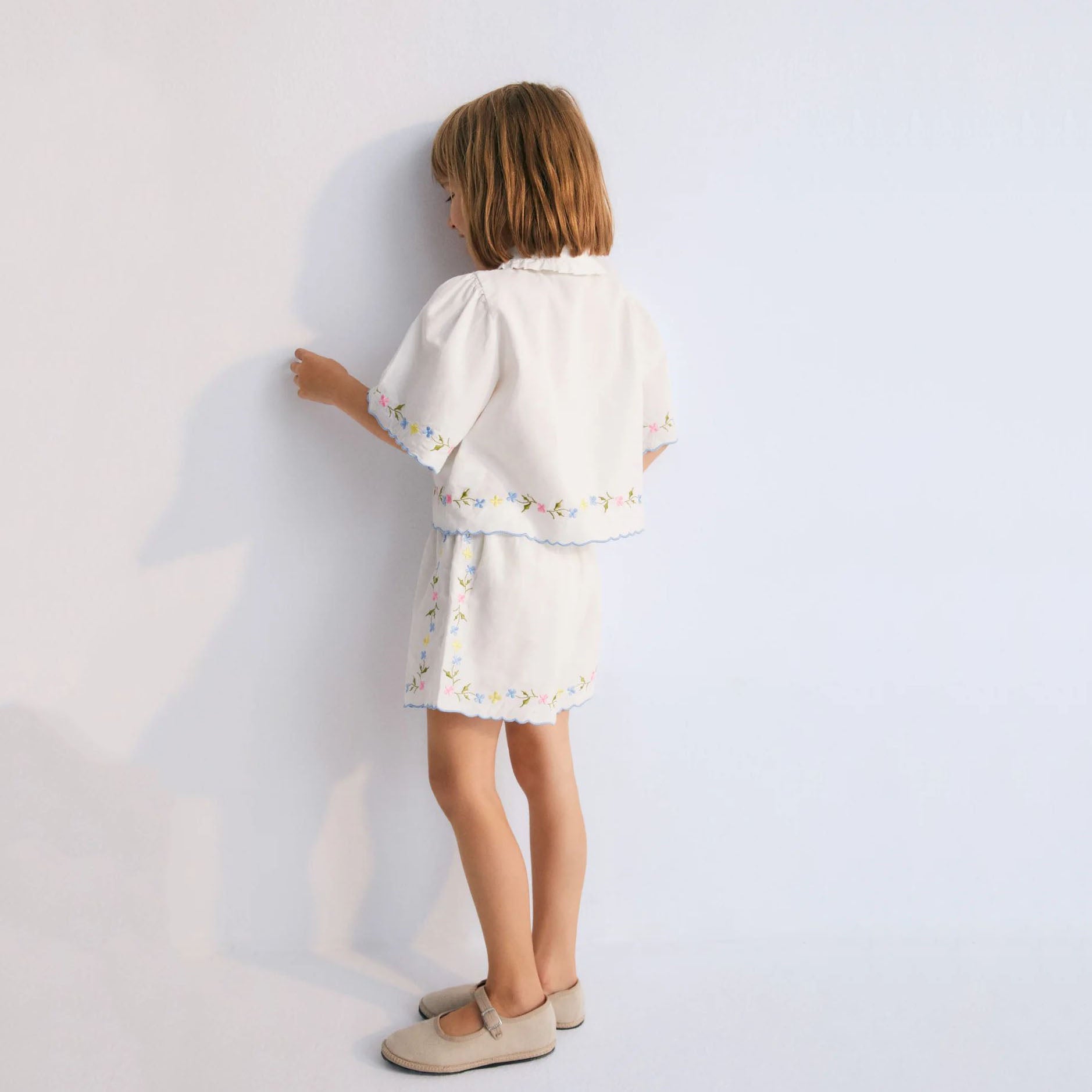 Girls White Embroidered Cotton Shirt