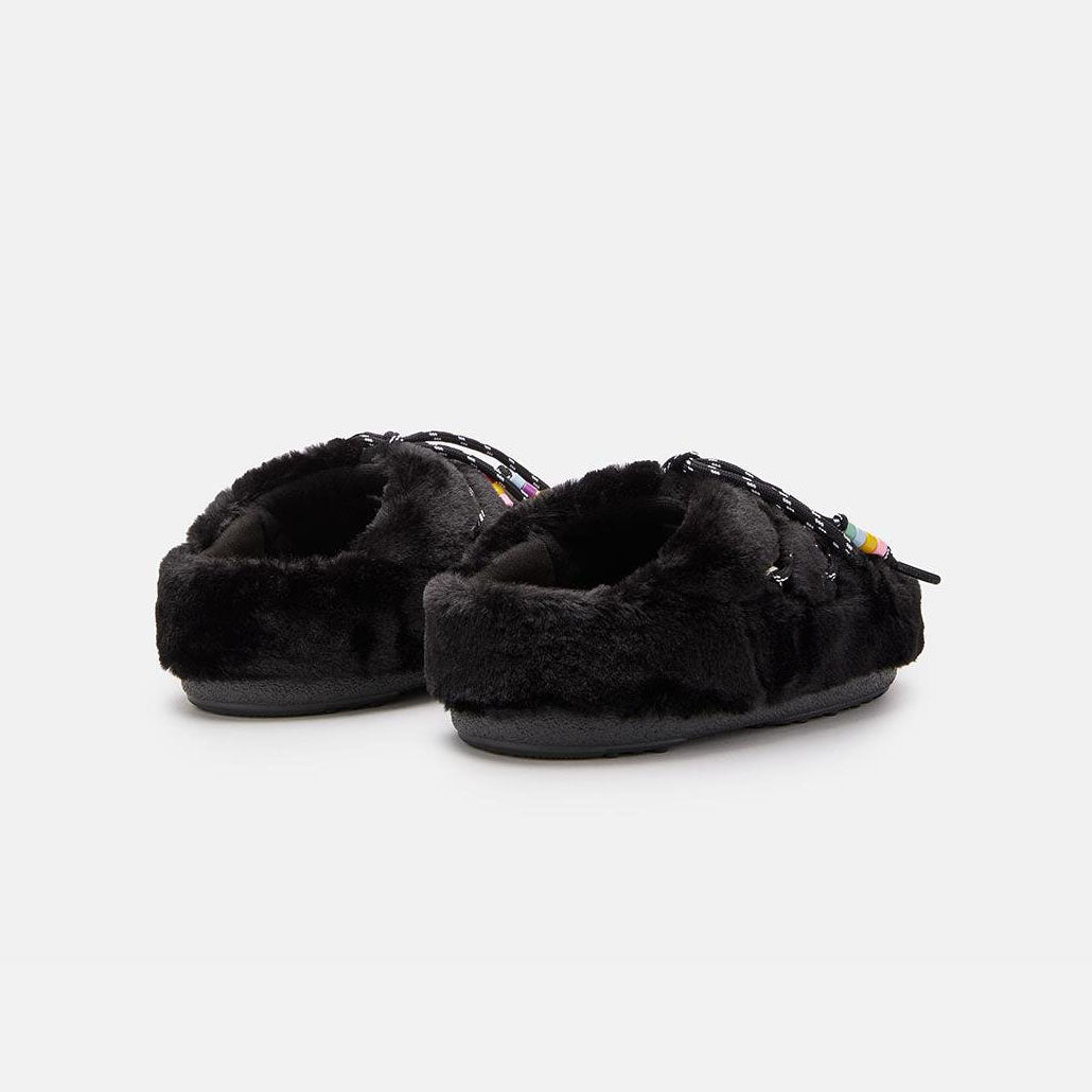Women Black Faux Fur Slippers