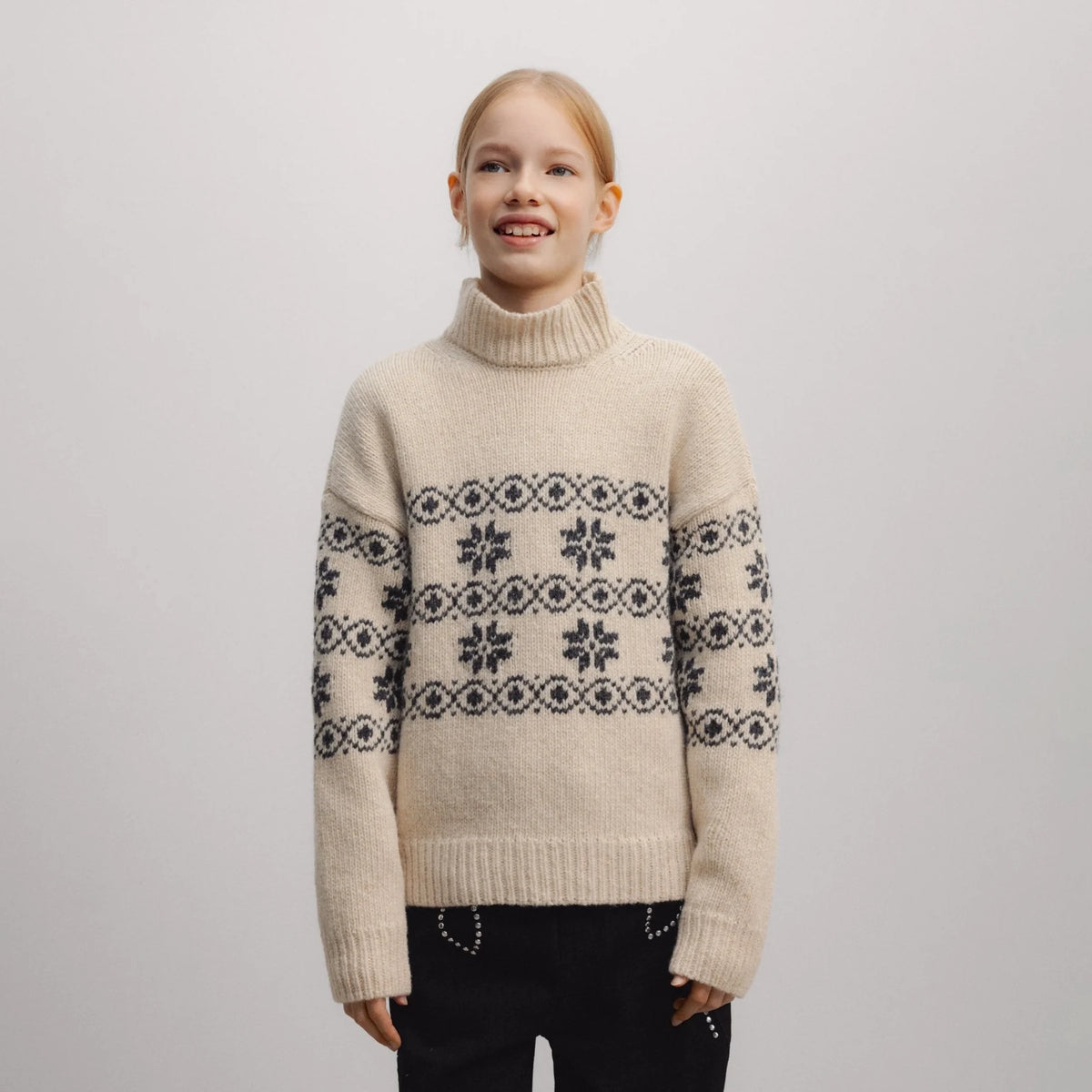 Boys & Girls White Jacquard Wool Sweater