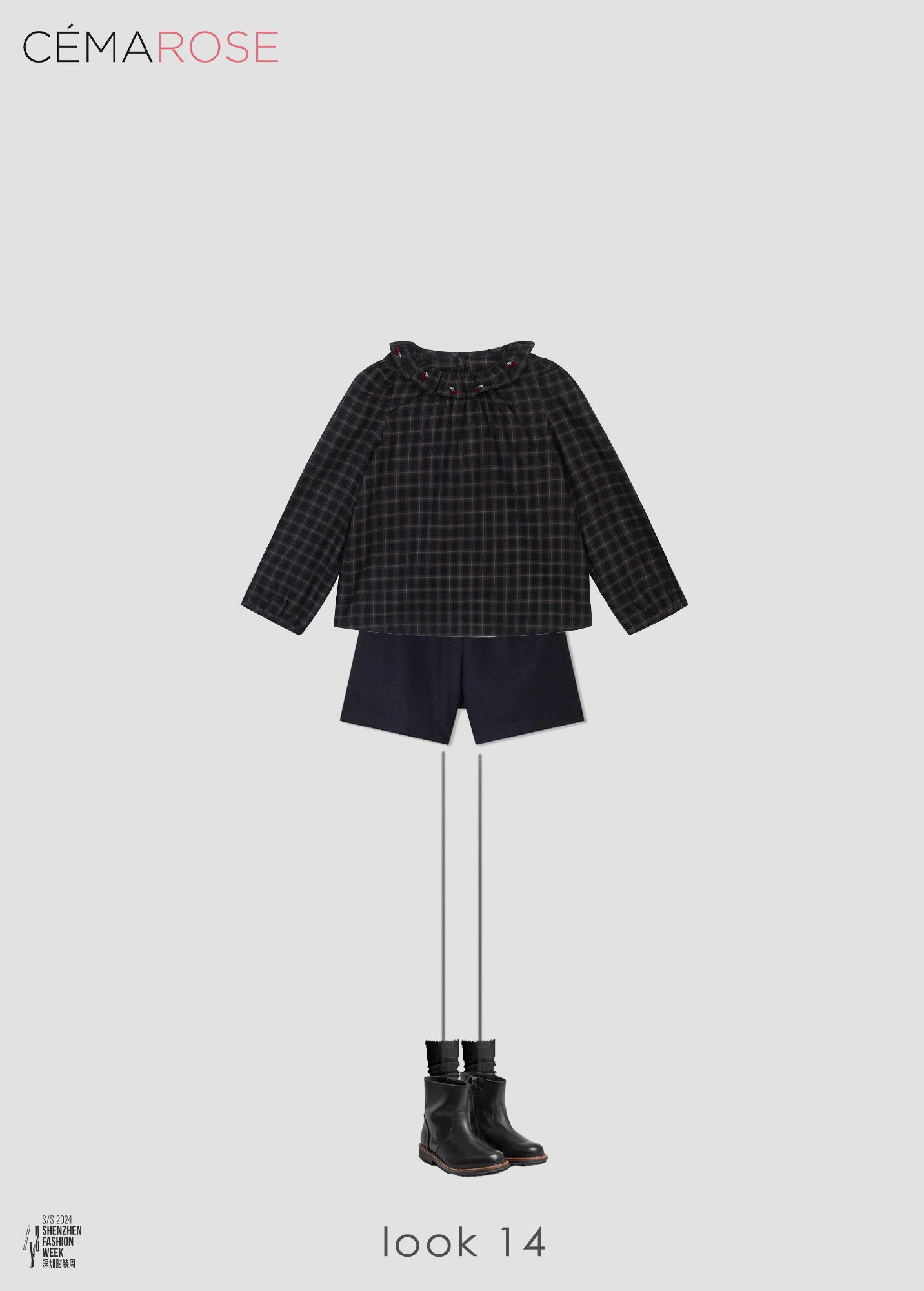 Girls Dark Grey Check Cotton Top