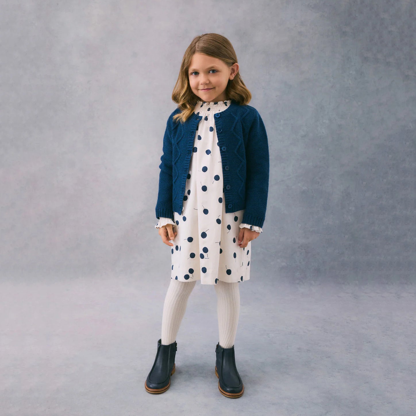 Girls Dark Blue Wool Cardigan