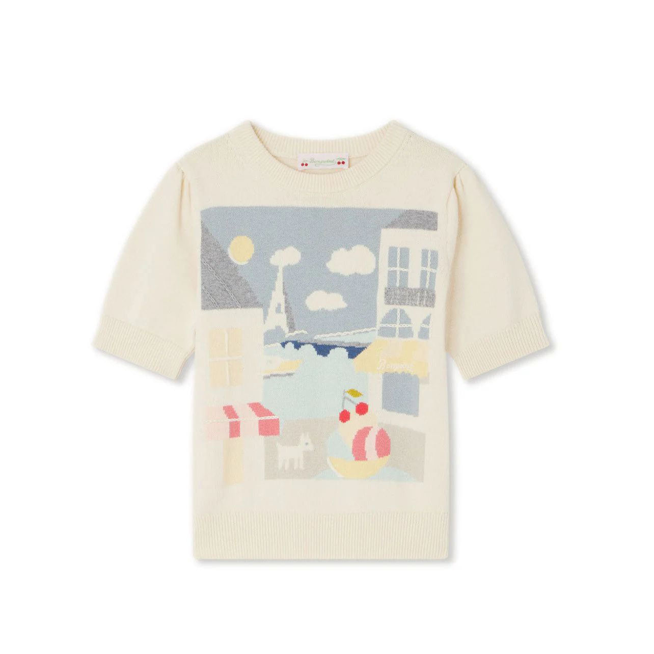 Girls White Jacquard Cotton Sweater