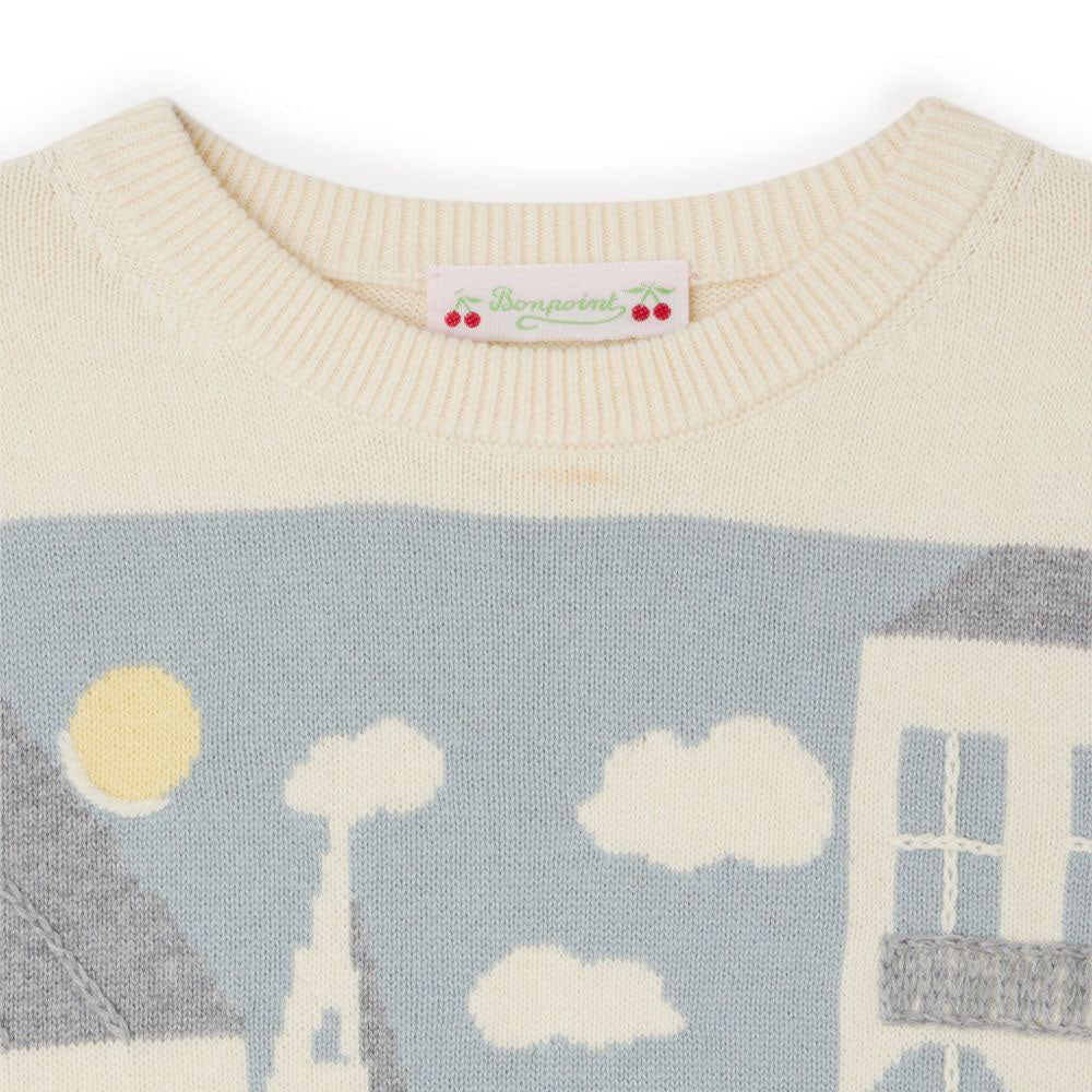 Girls White Jacquard Cotton Sweater