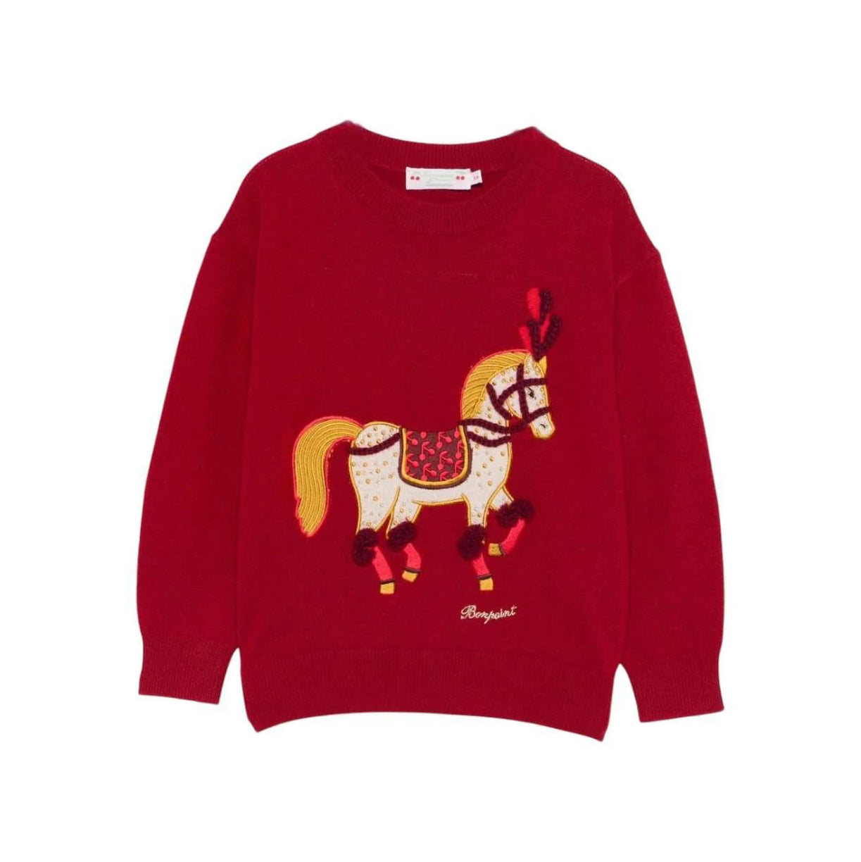 Girls Red Horse Embroidered Cashmere Sweater