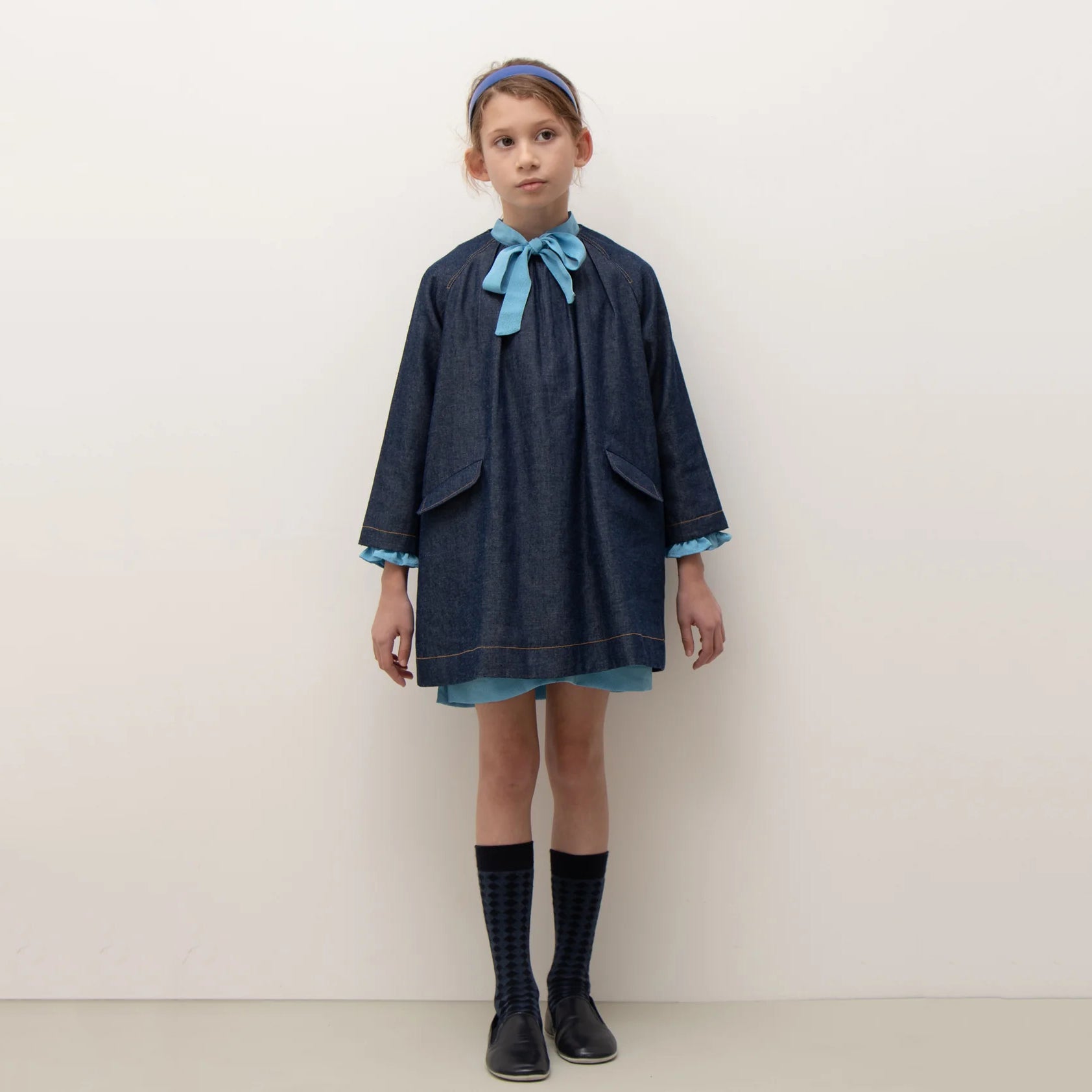 Girls Navy Cotton Dress