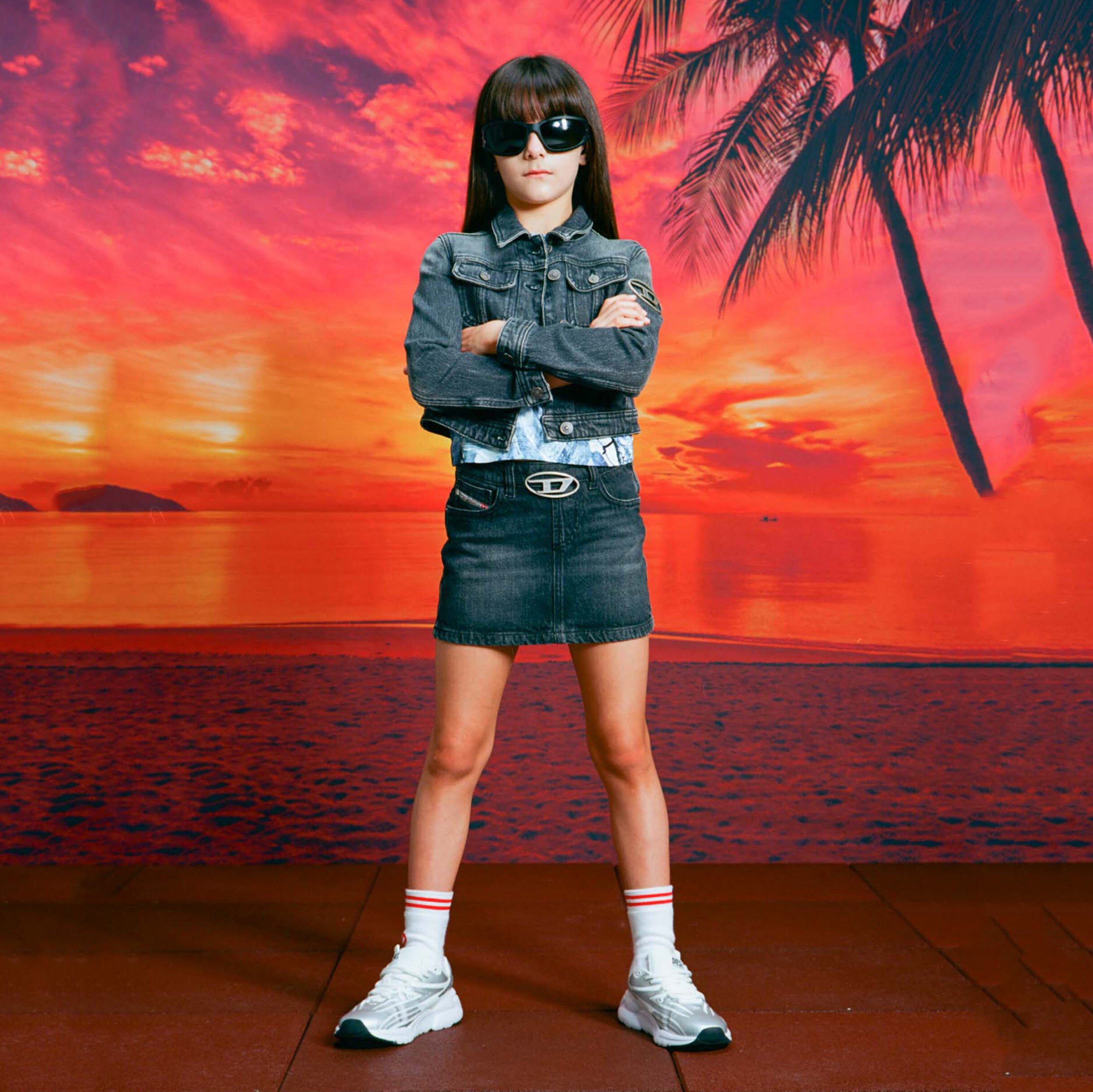 Girls Black Denim Skirt