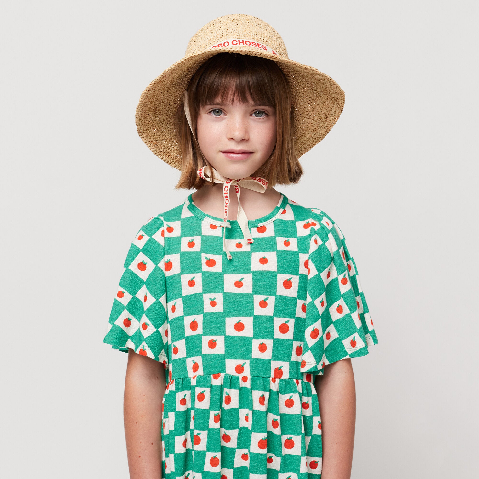 Girls Beige Woven Straw Sun Hat