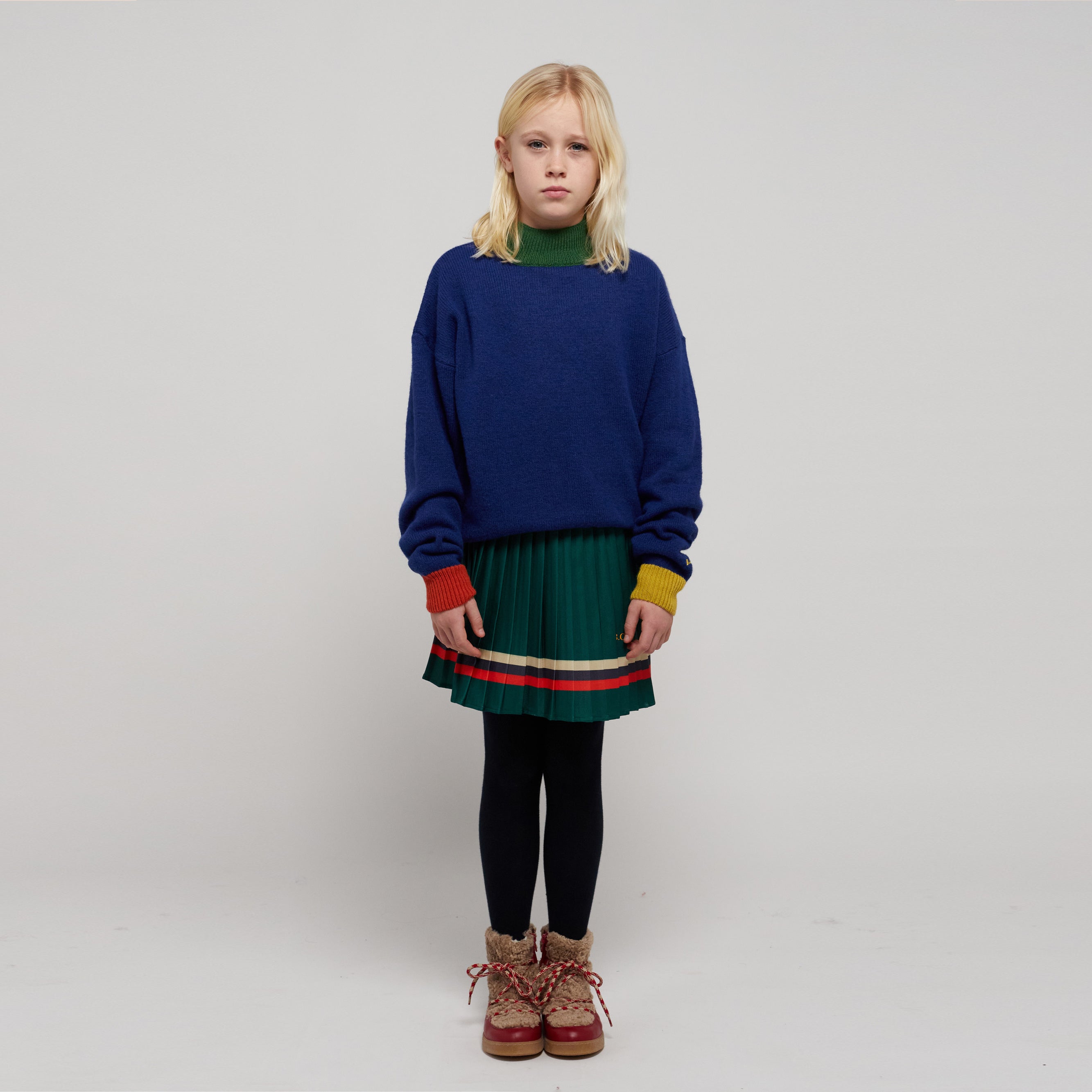 Girls Green Pleated Skirt