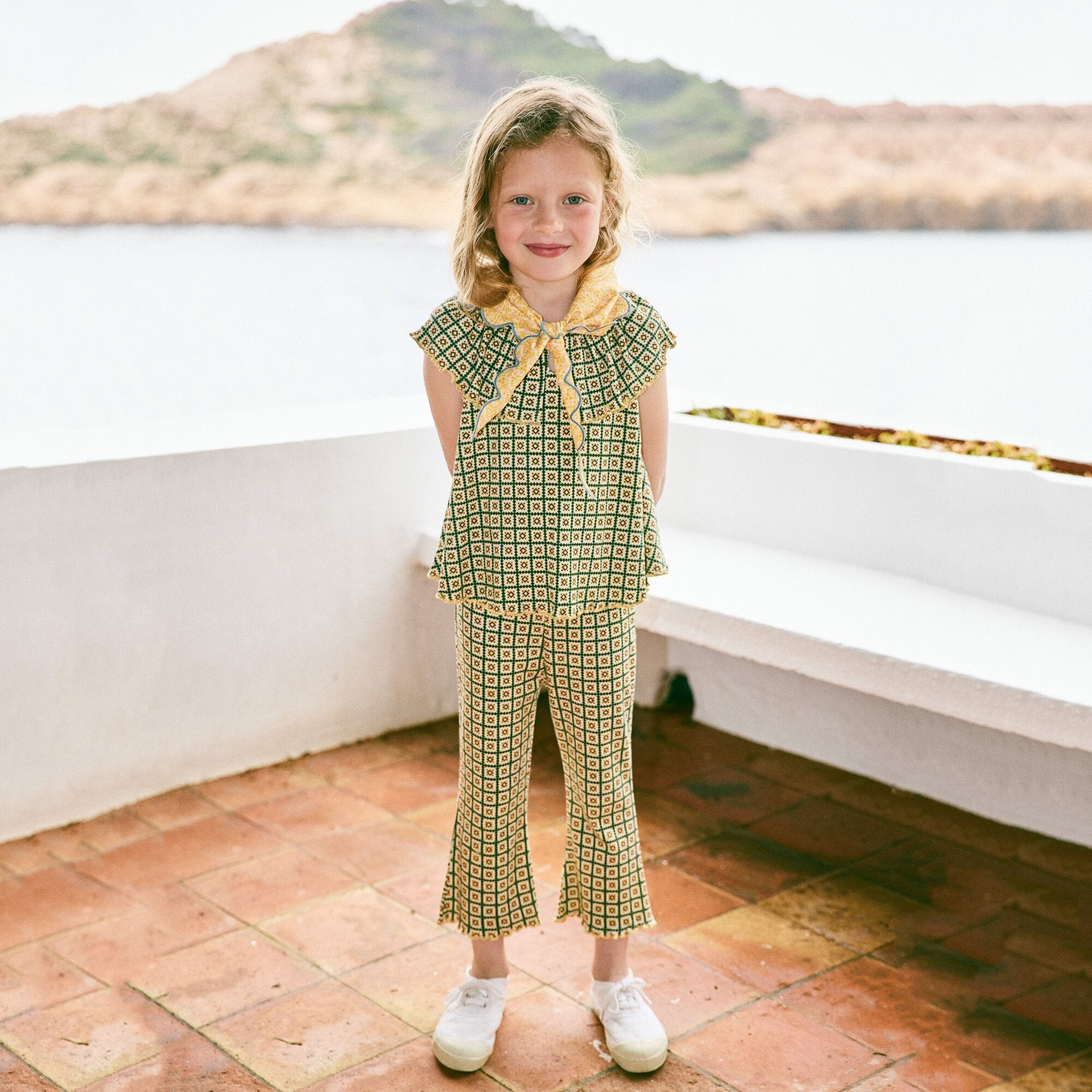 Girls Green Check Cotton Trousers