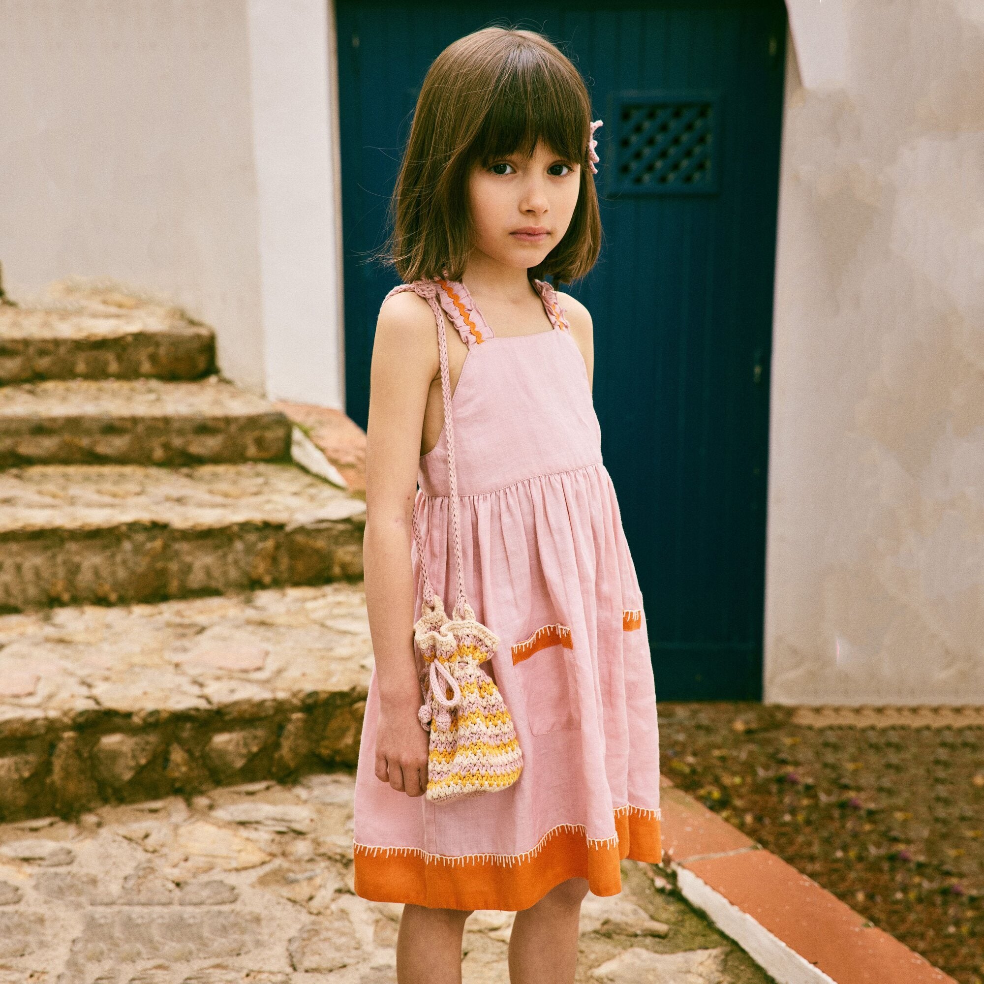 Girls Multicolor Stripes Knit Shoulder Bag