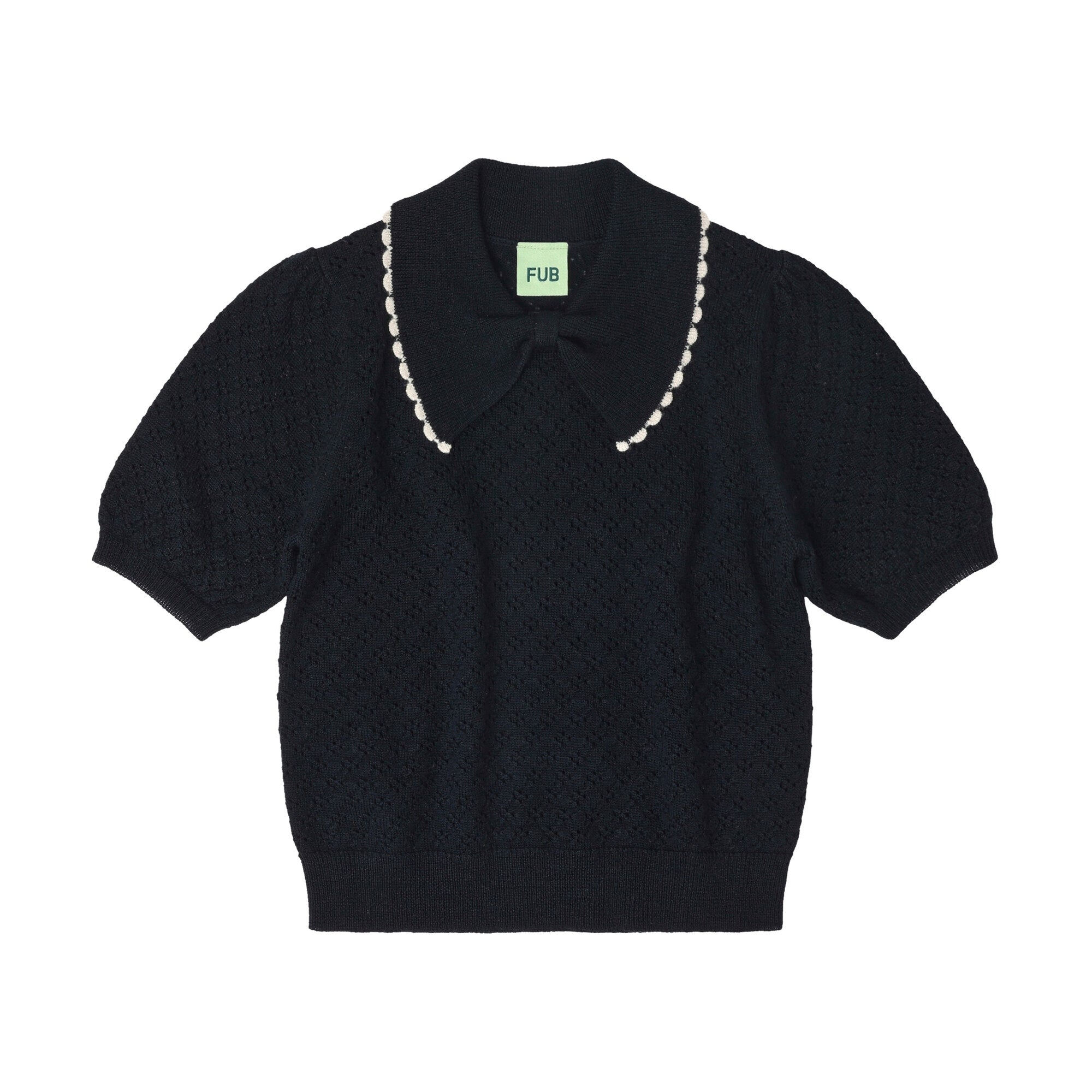 Girls Dark Navy Pointelle Wool Sweater