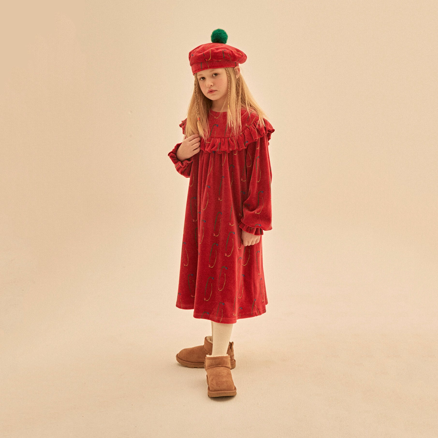 Girls Red Velvet Dress
