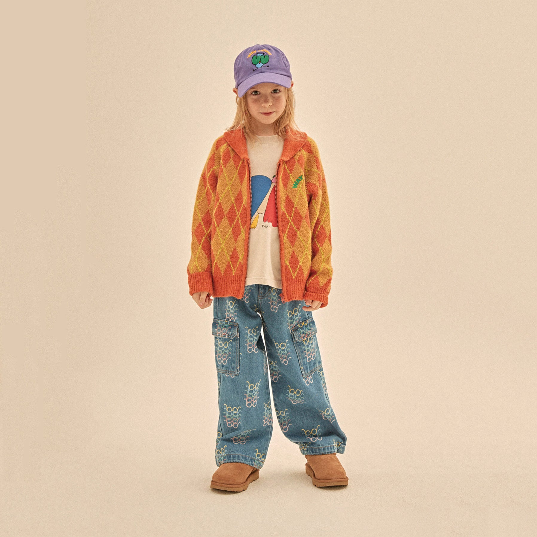 Girls Orange Check Cardigan