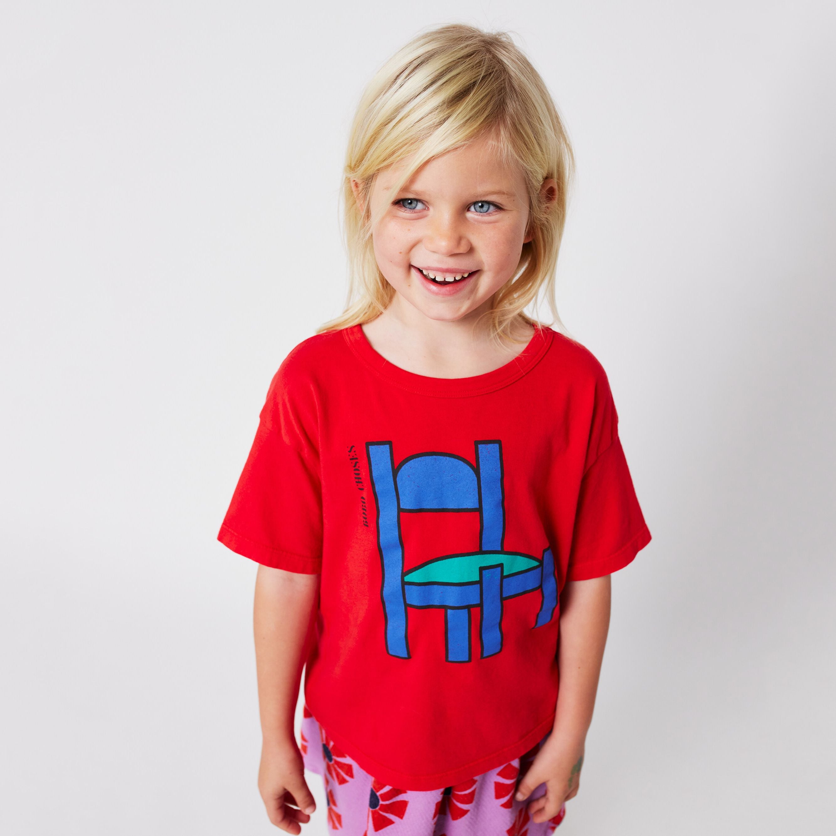 Boys & Girls Red Chair Printed Cotton T-Shirt