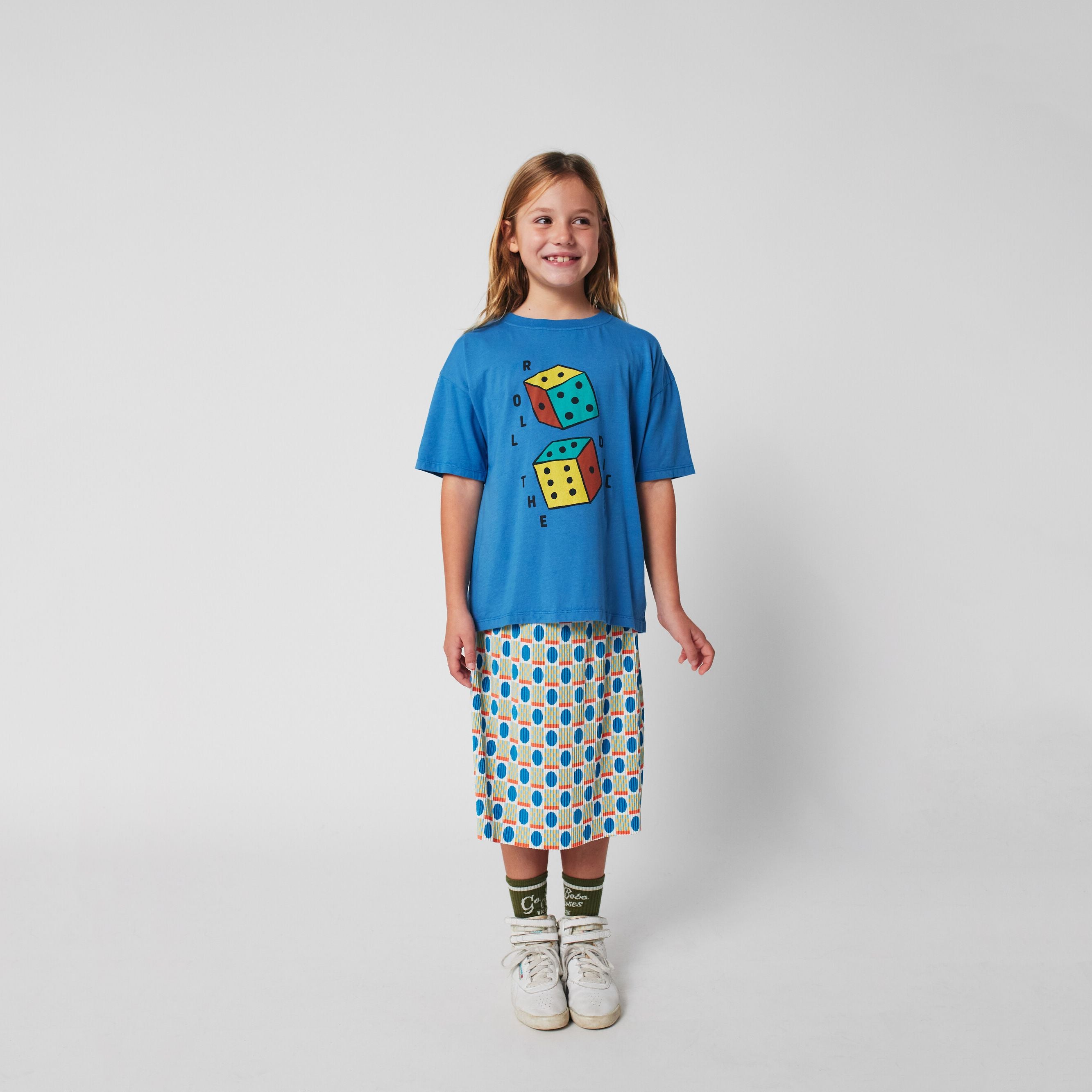 Girls Blue Dots Printed Skirt
