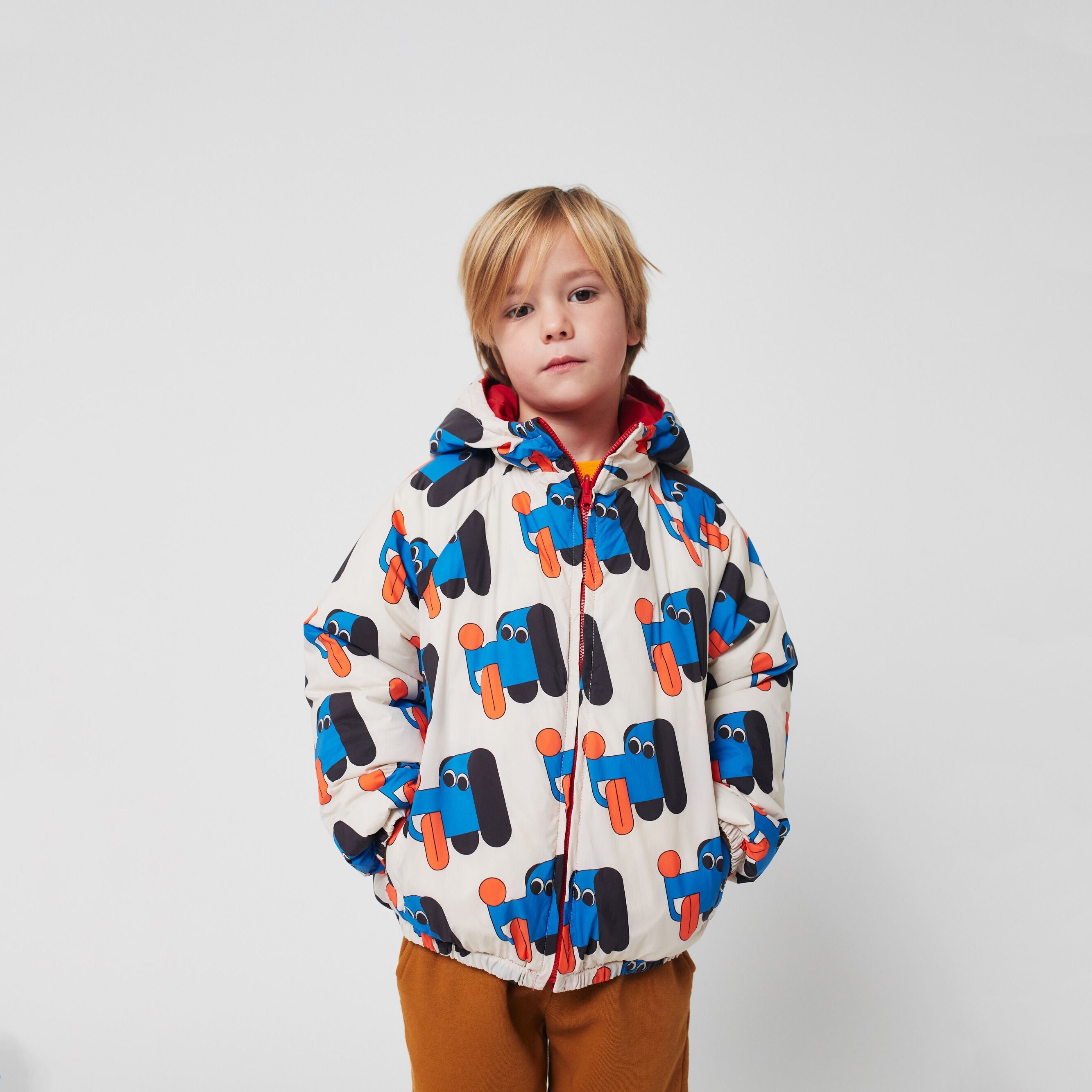 Boys & Girls Beige Dog Printed Reversible Padded Jacket