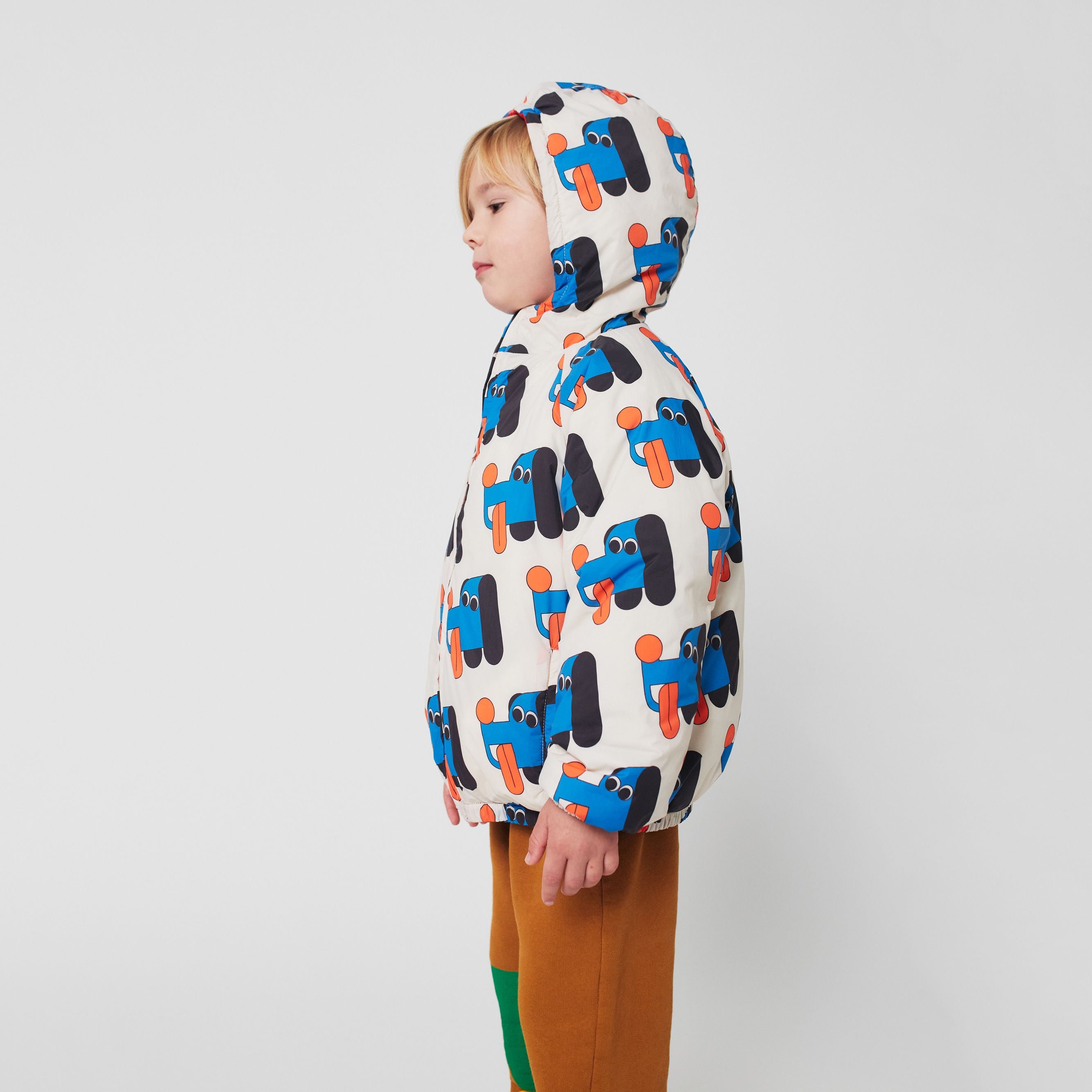 Boys & Girls Beige Dog Printed Reversible Padded Jacket