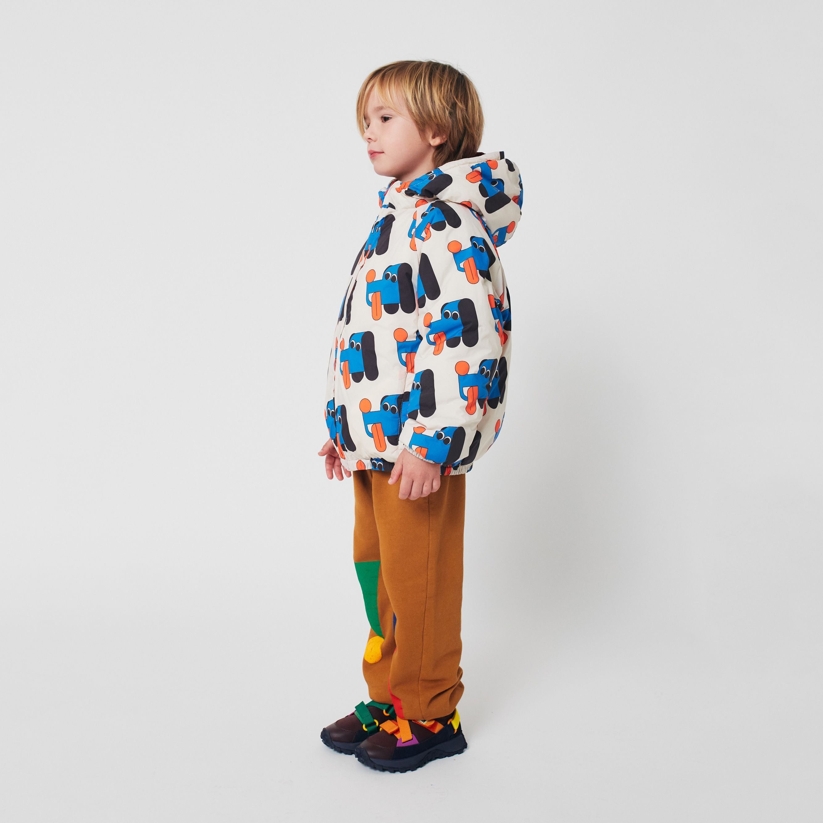 Boys & Girls Beige Dog Printed Reversible Padded Jacket