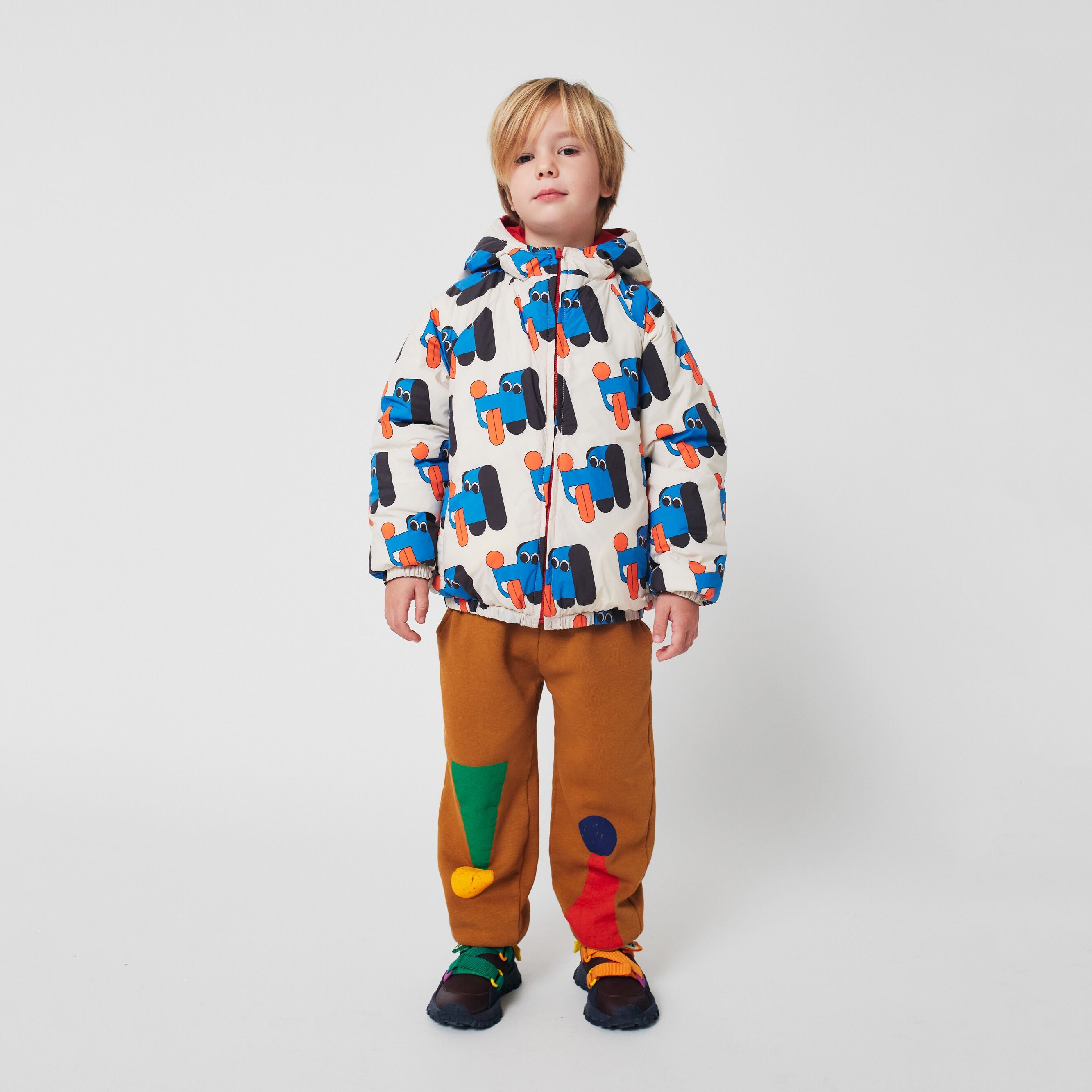 Boys & Girls Beige Dog Printed Reversible Padded Jacket