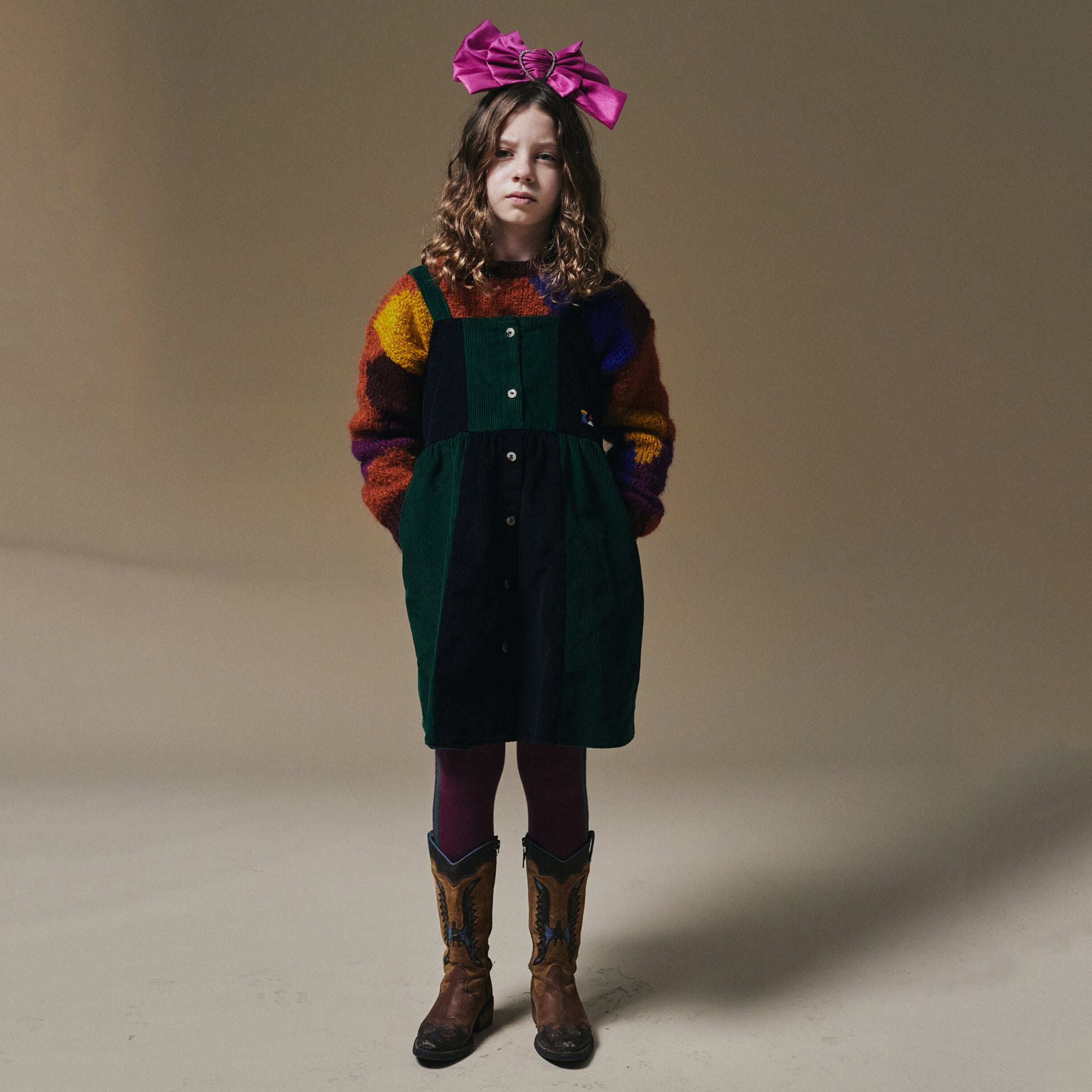 Girls Green Corduroy Dress