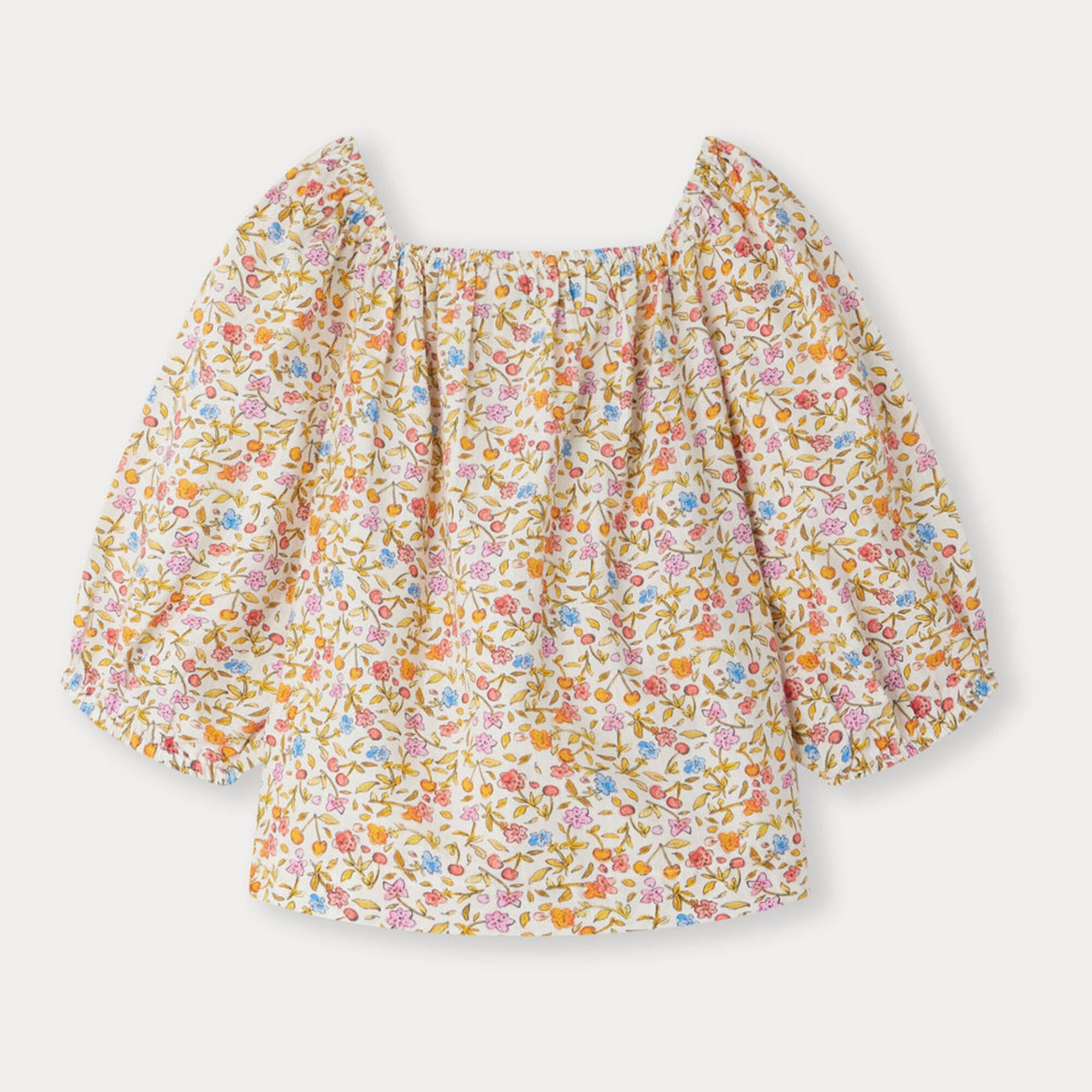 Girls Orange Floral Cotton Top