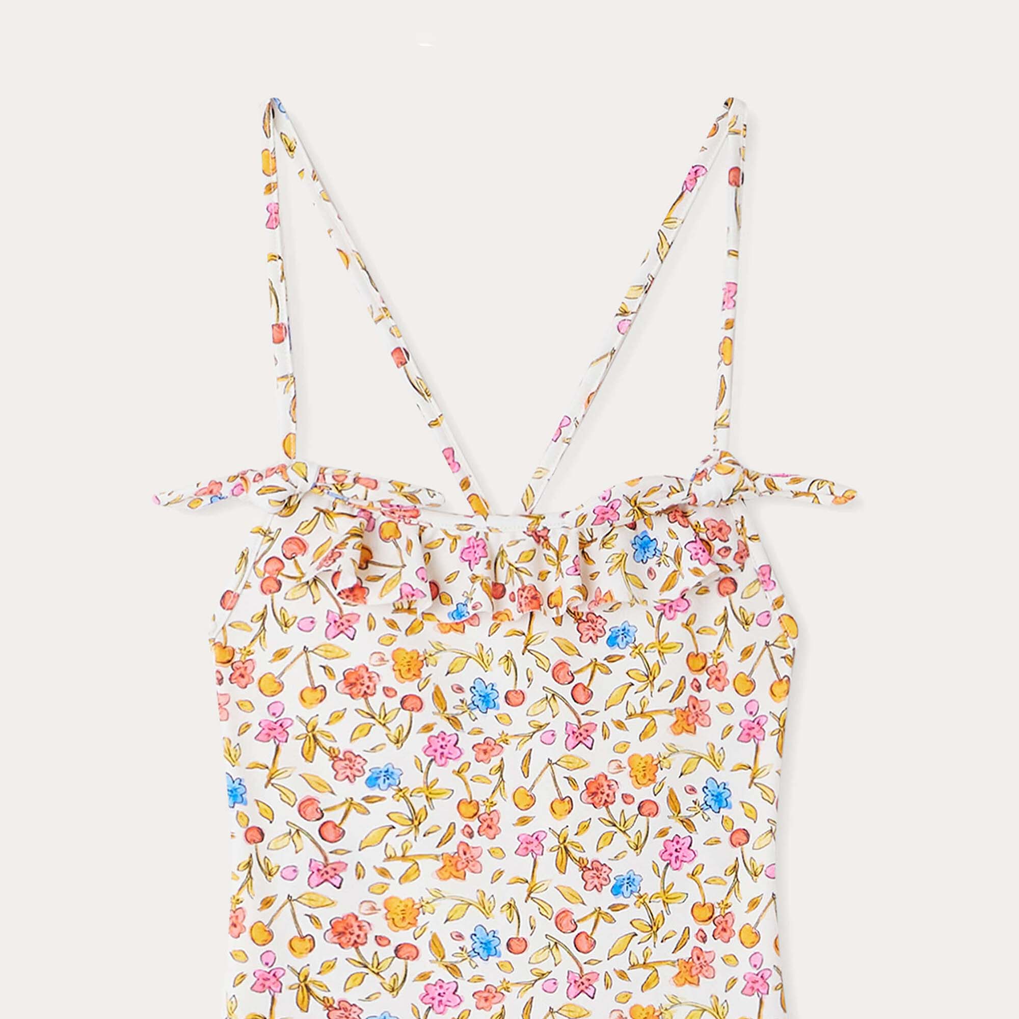 Girls Orange Floral Swimsuit