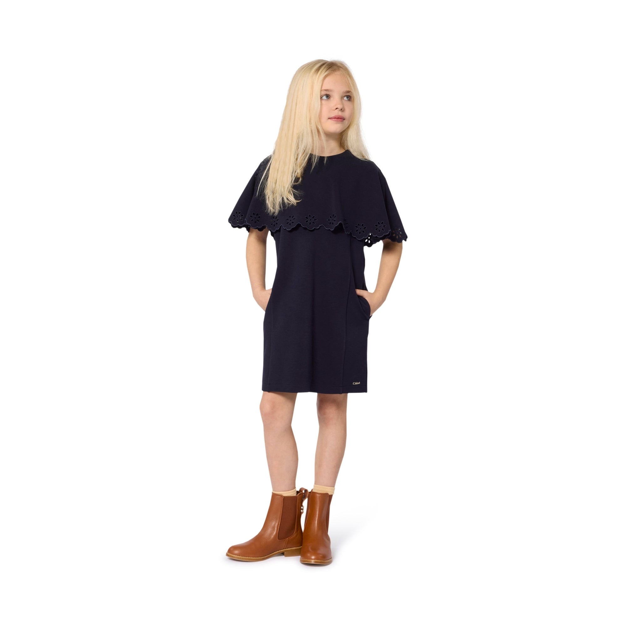 Girls Dark Blue Ruffled Dress