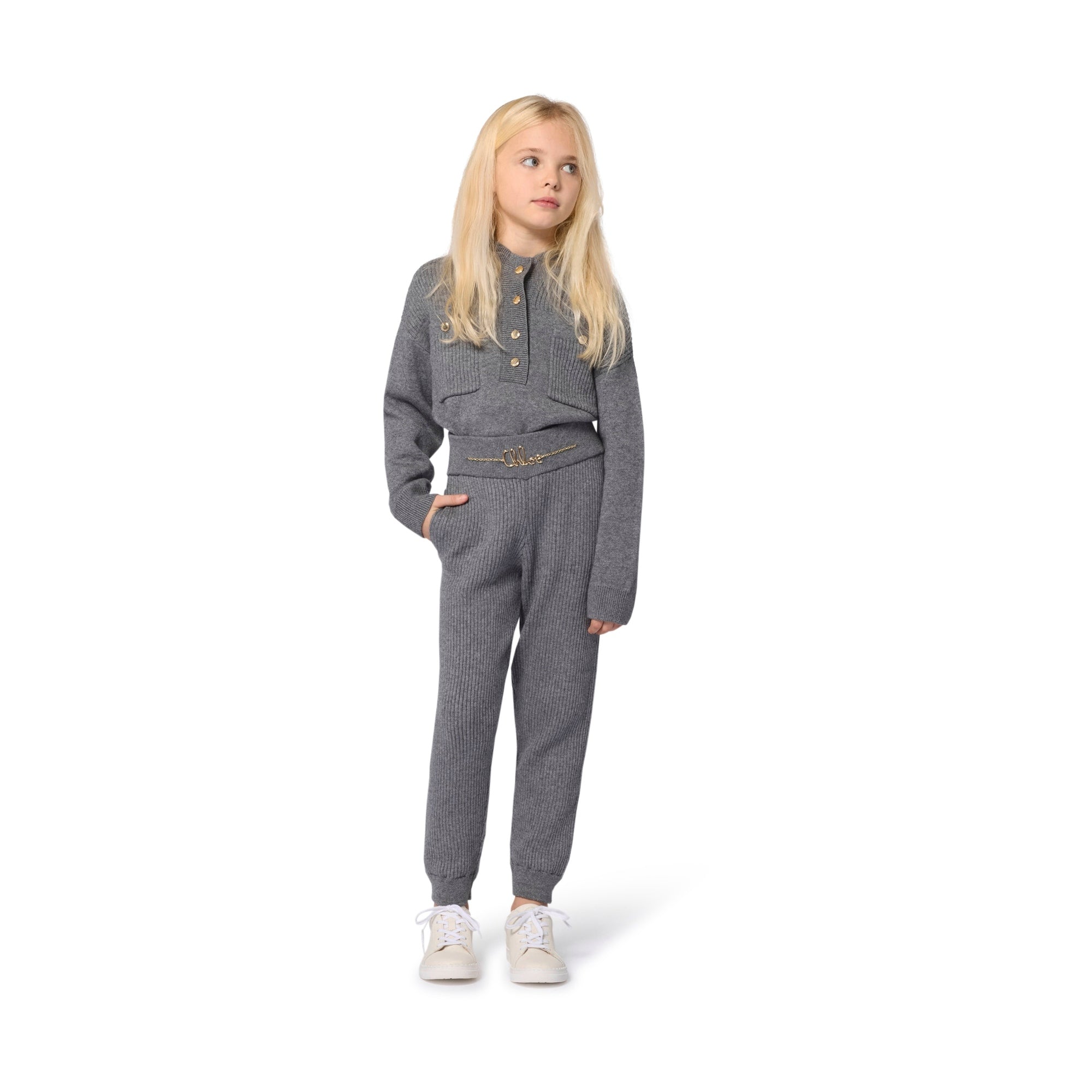 Girls Grey Cotton Knit Trousers