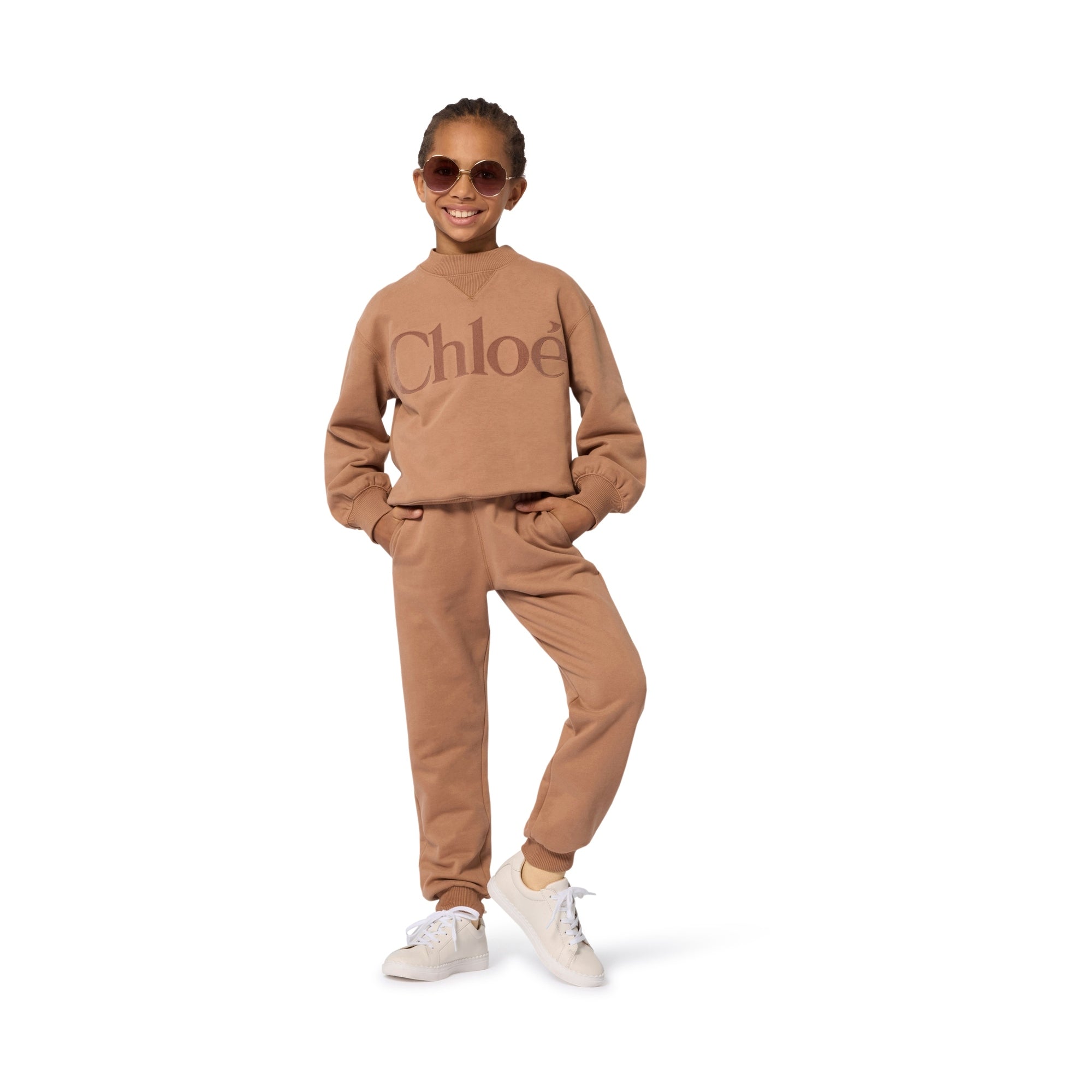 Girls Beige Pink Logo Cotton Sweatshirt