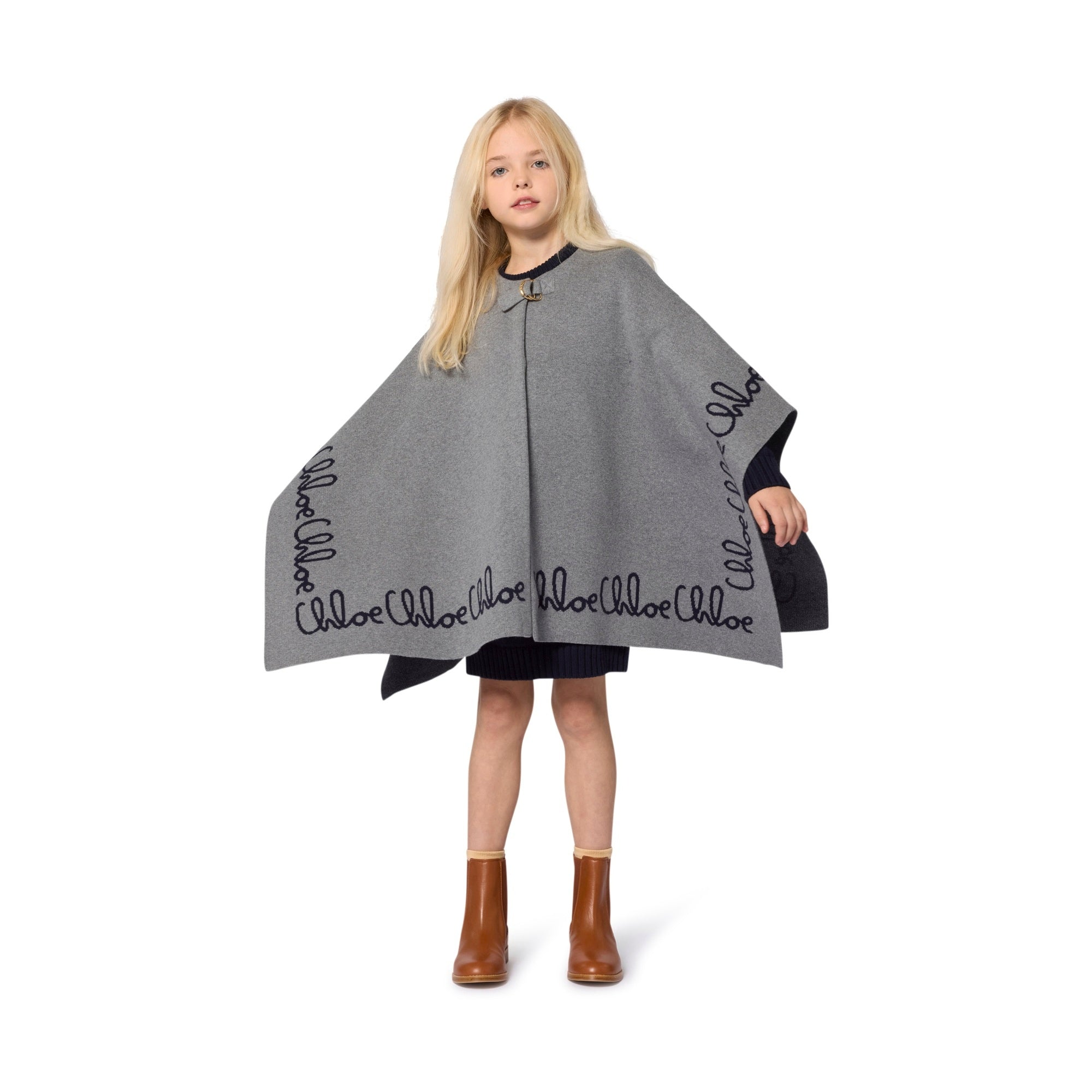 Girls Grey Logo Cotton Cape