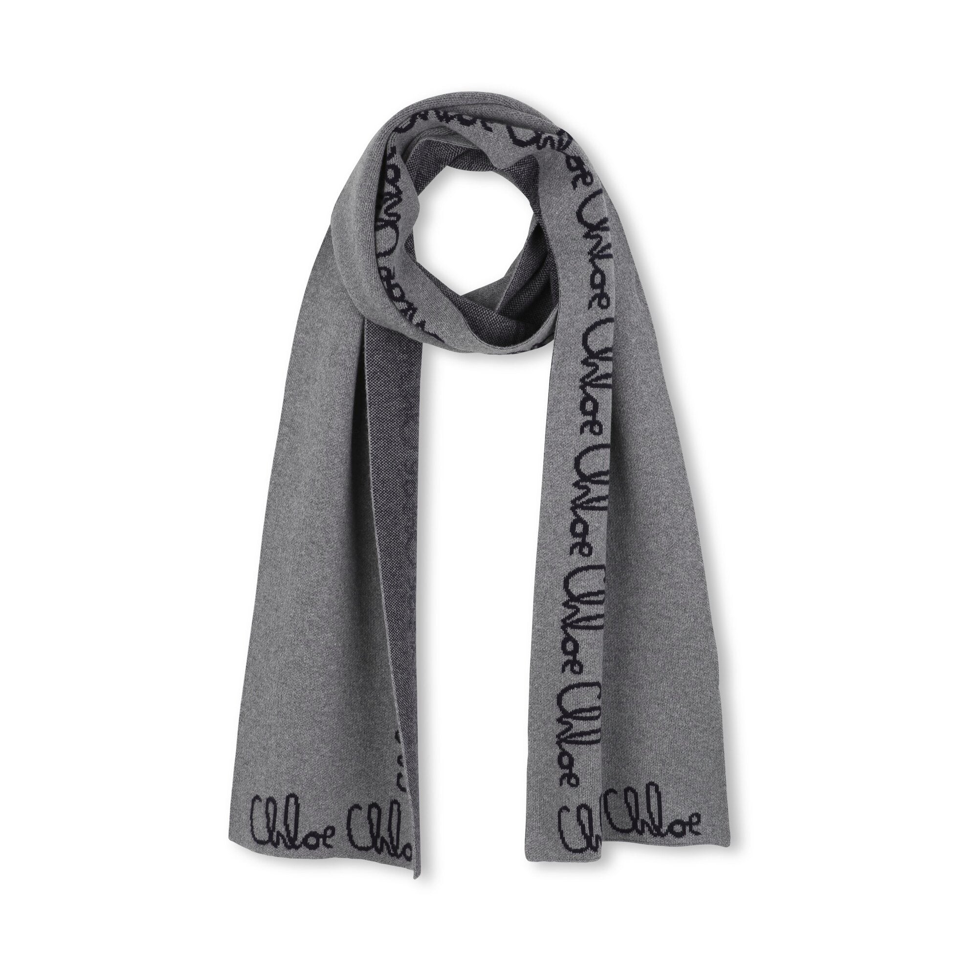 Girls Grey Logo Cotton Scarf