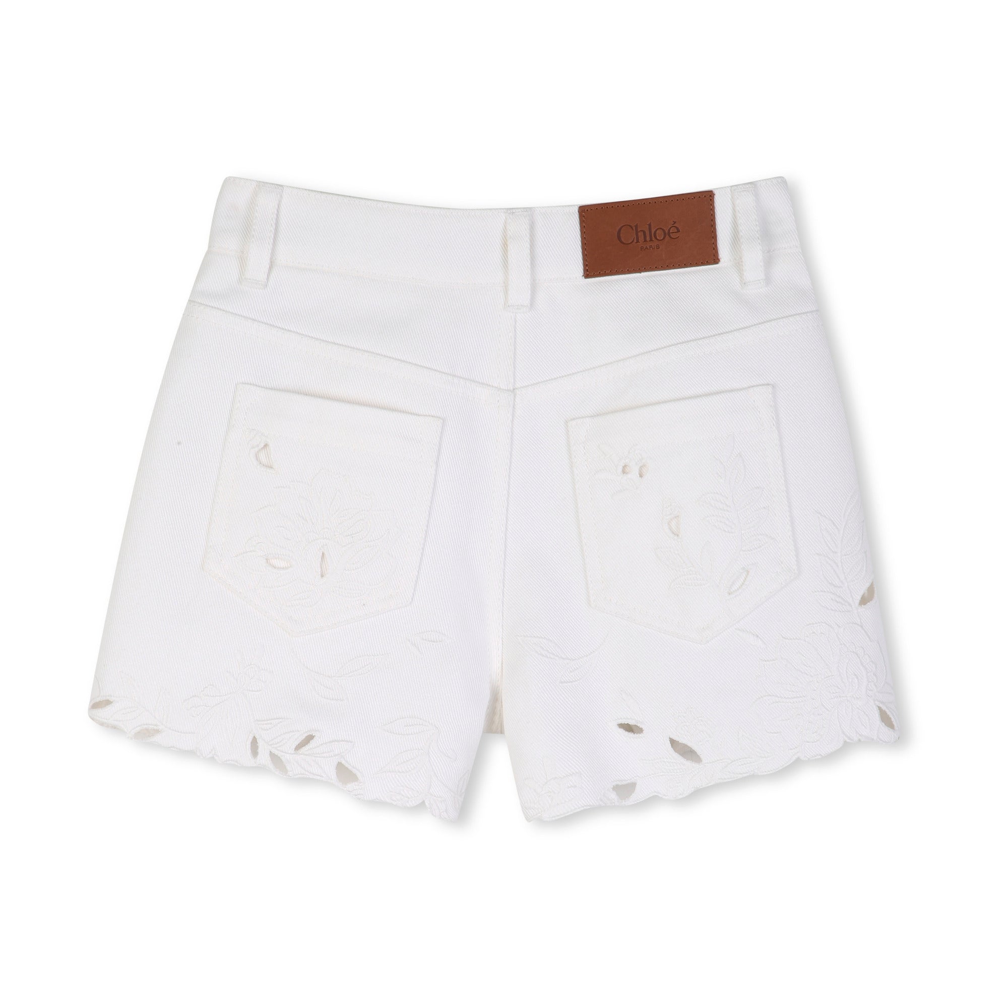 Girls White Embroidered Cotton Shorts