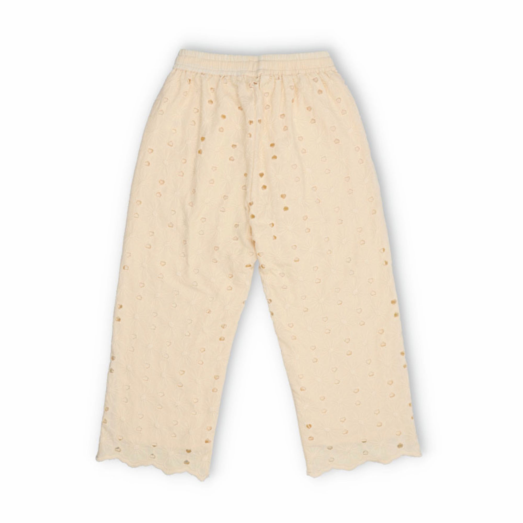 Girls Light Yellow Embroidered Cotton Trousers