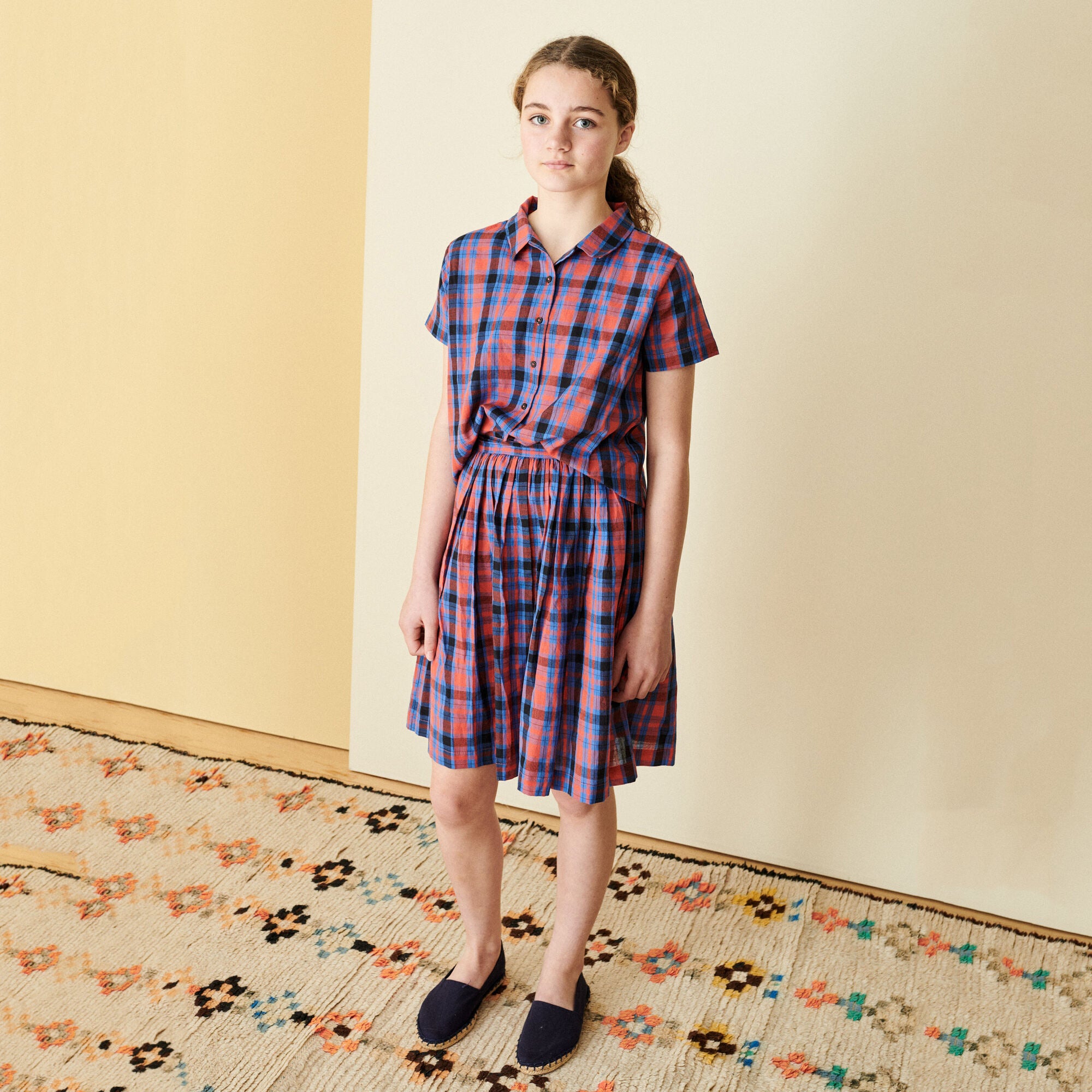 Girls Blue Check Cotton Skirt
