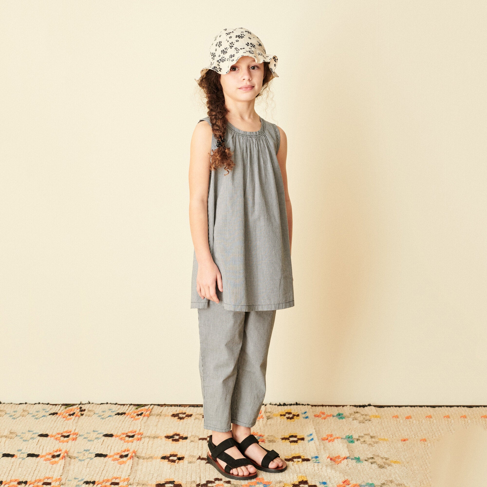 Girls Black Check Cotton Dress
