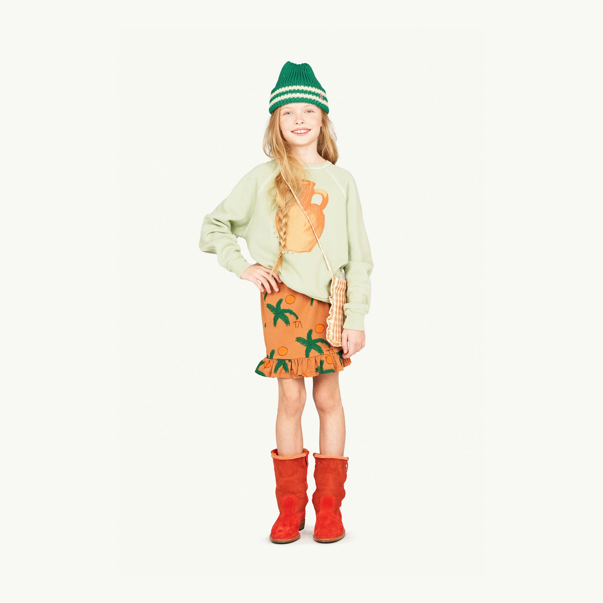 Girls Brown Printed Cotton Skirt