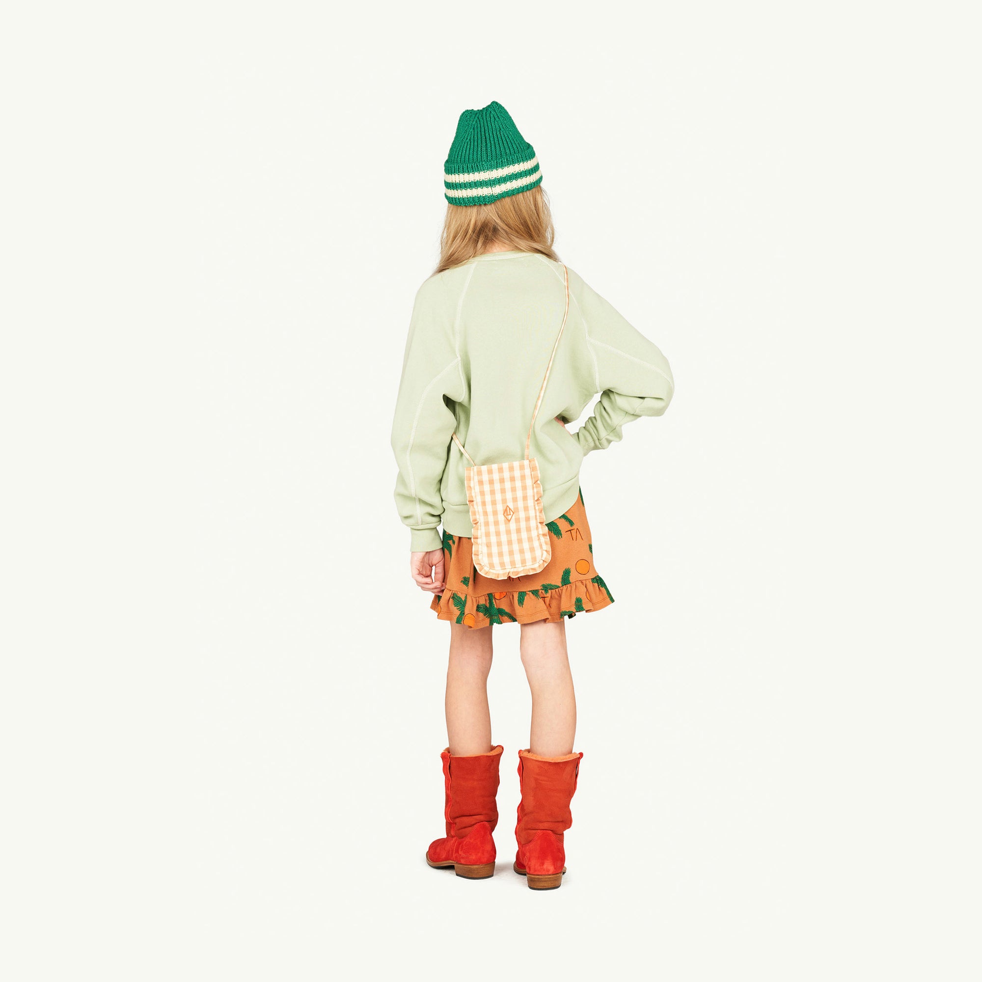 Girls Brown Printed Cotton Skirt