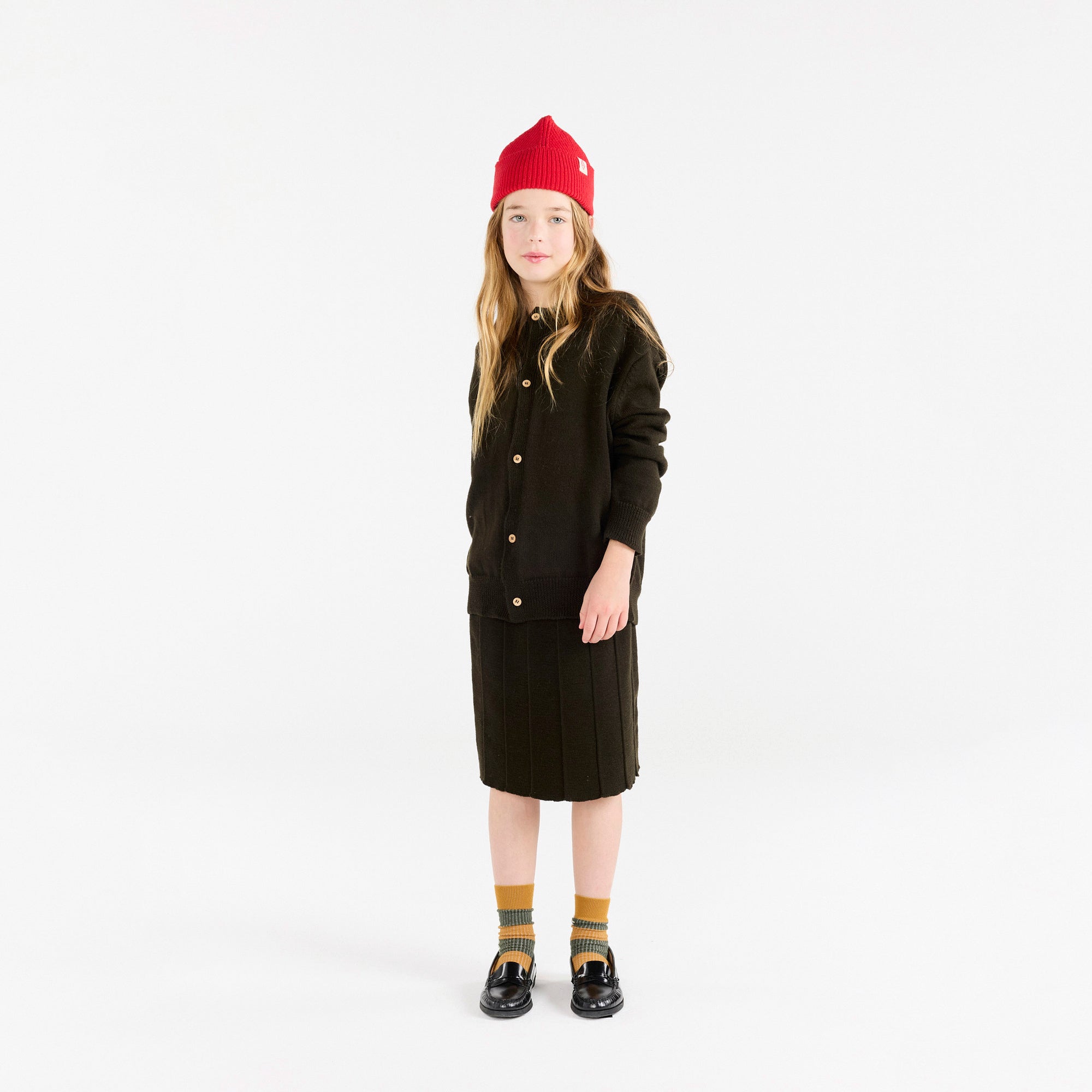 Girls Olive Knit Wool Skirt