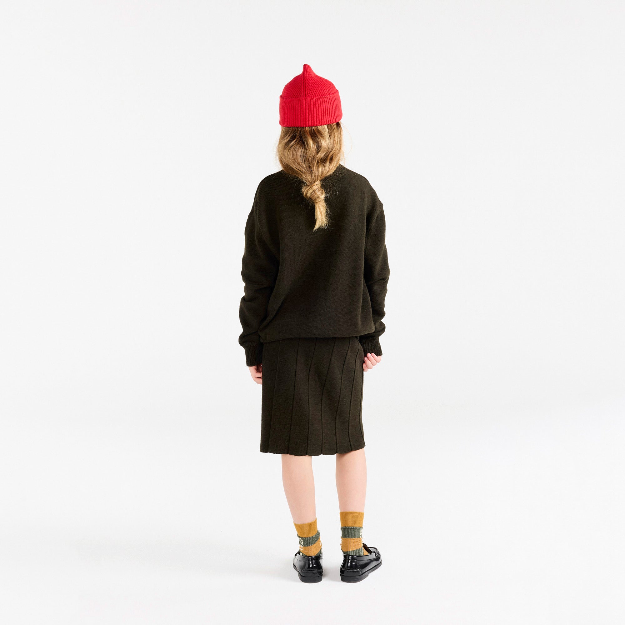 Girls Olive Knit Wool Skirt