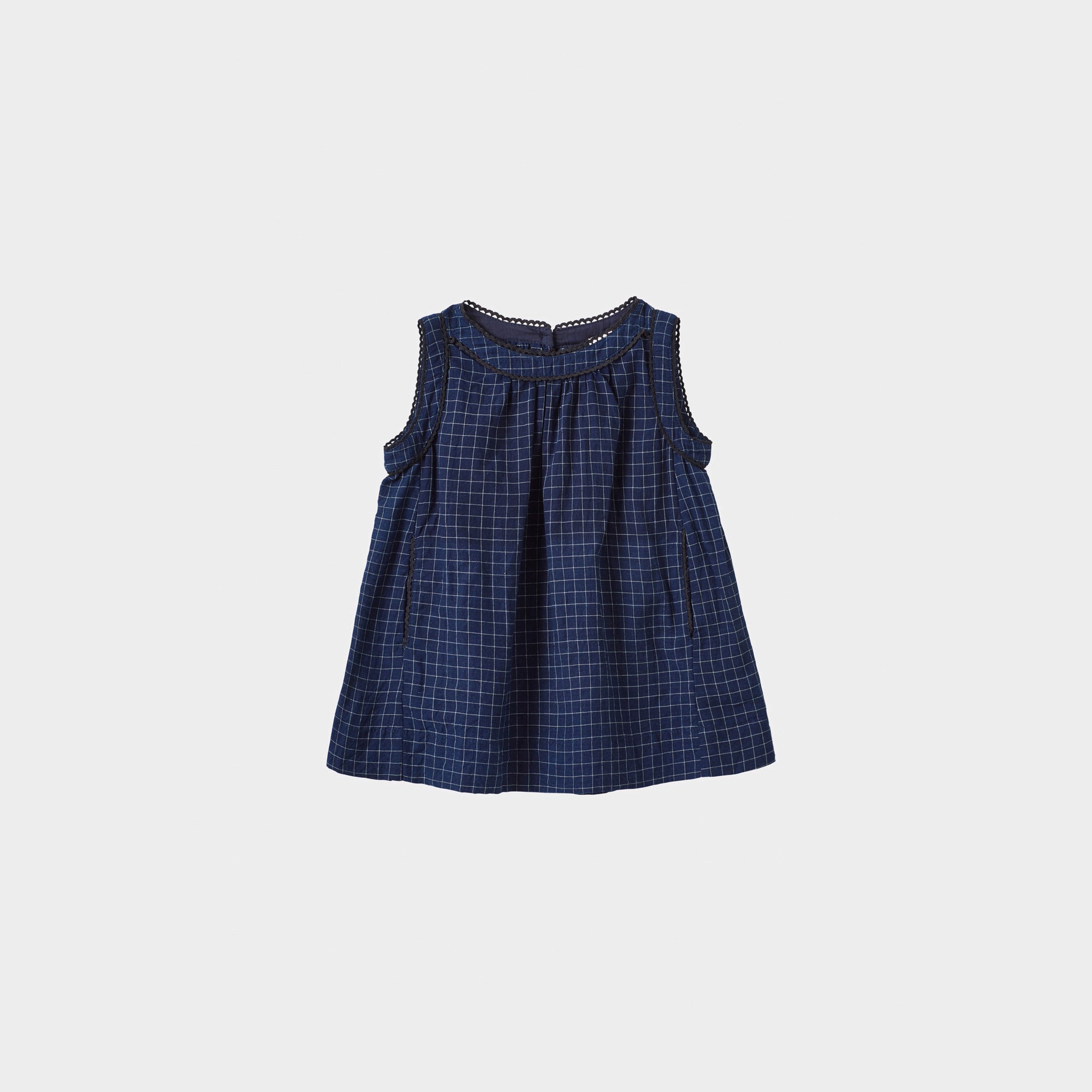 Baby Girls Navy Check Cotton Dress