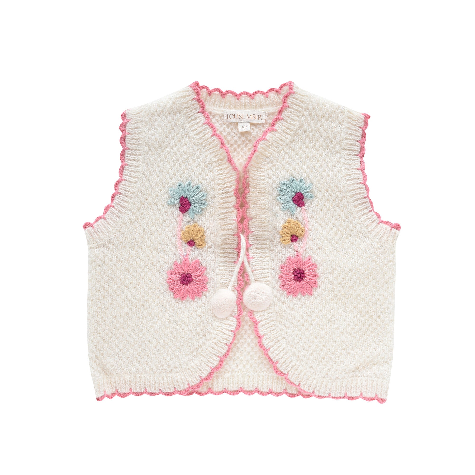 Girls White Embroidered Gilet
