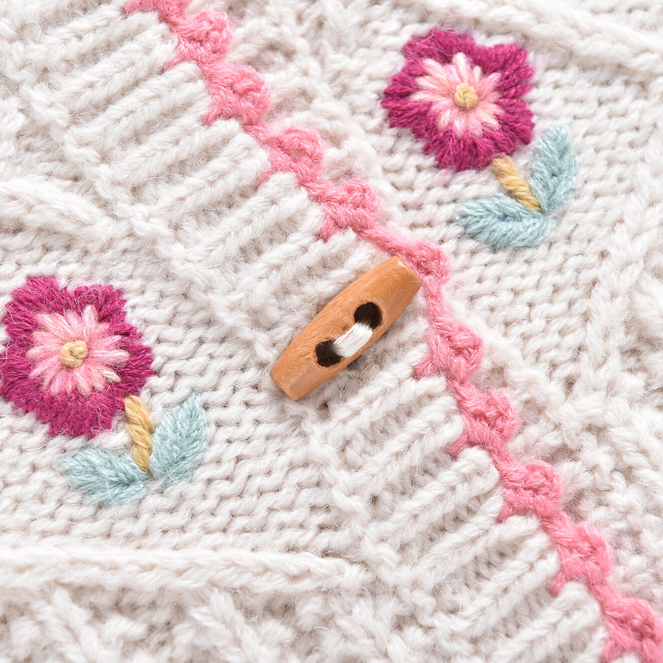 Girls White Flower Wool Cardigan