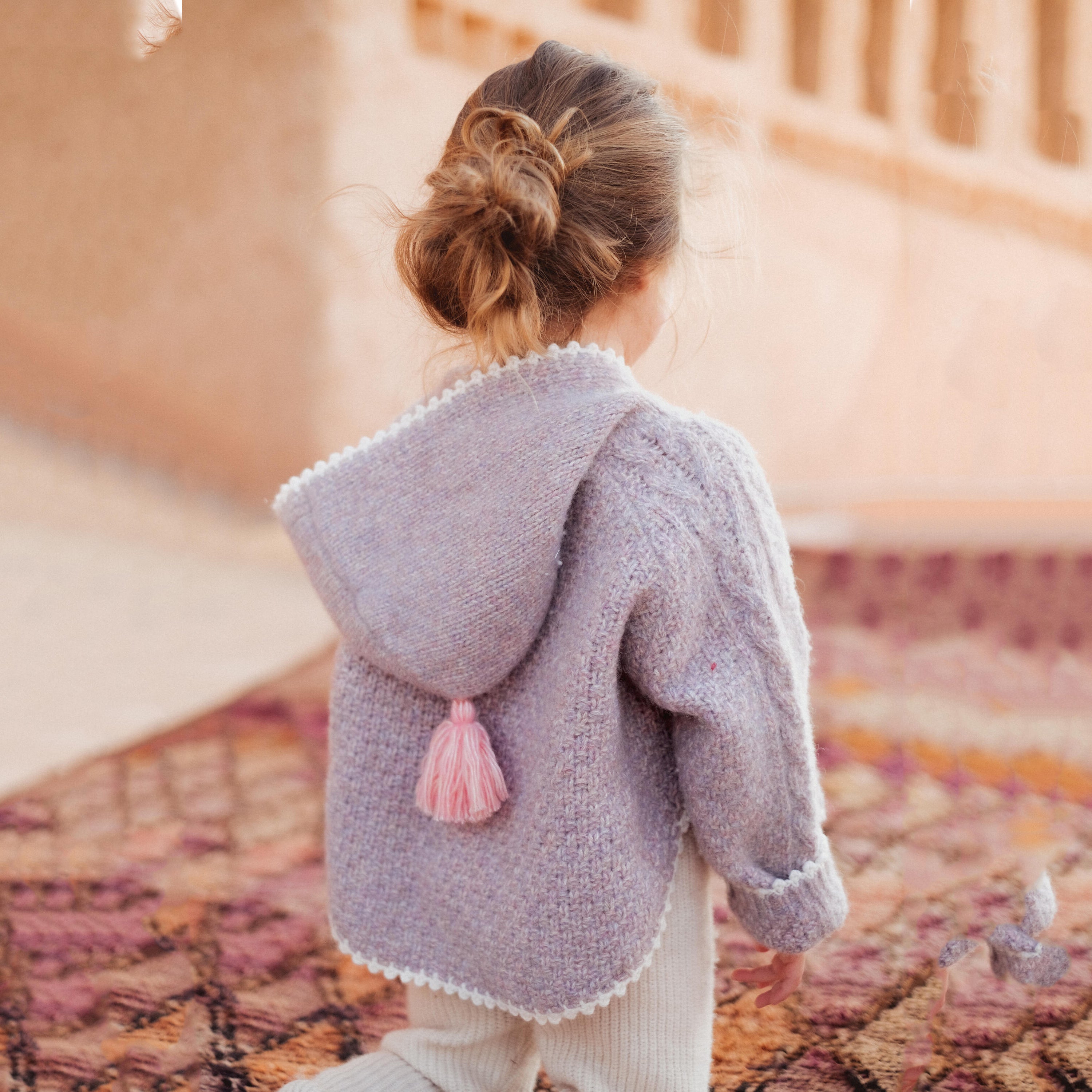 Girls Mauve Wool Hooded Cardigan